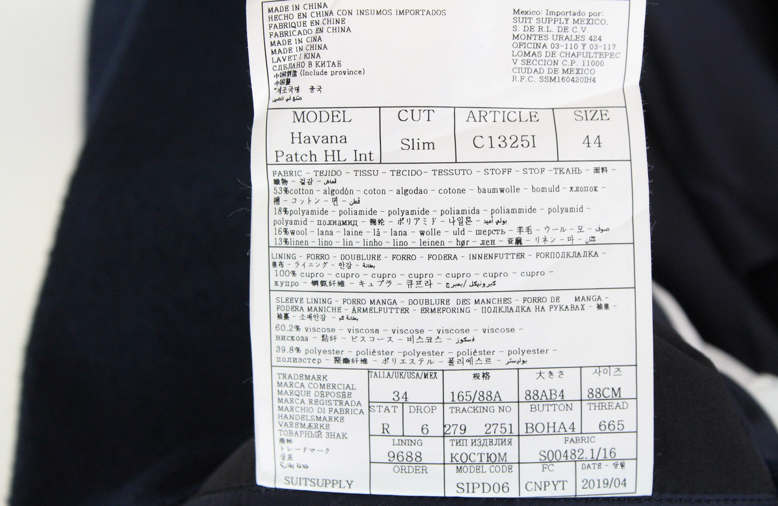 „SUITSUPPLY Havana Patch“ vyriškas švarkas, UK34R, tamsiai mėlynas, medvilnės, vilnos ir lino mišinio, plonas 