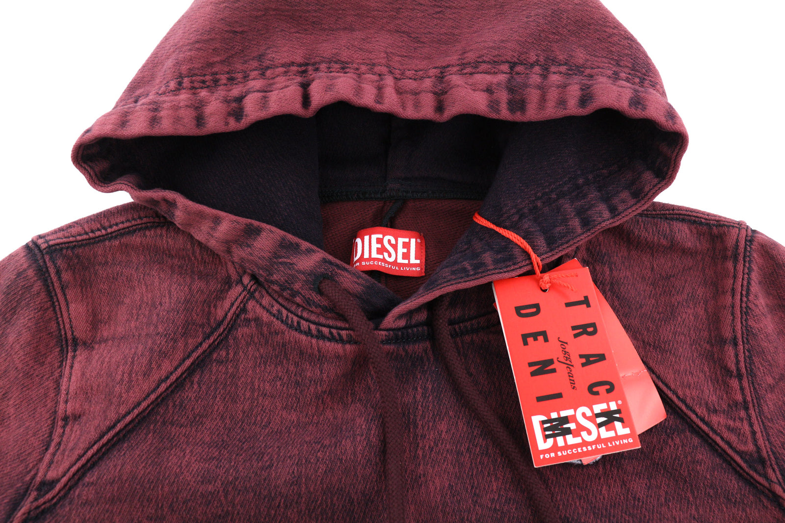 DIESEL D-Angy-Hood NE moteriškas džemperis su gobtuvu S, bordo spalvos, skalbtas megztinis, kengūra, rekomenduojama kaina – 300 € 