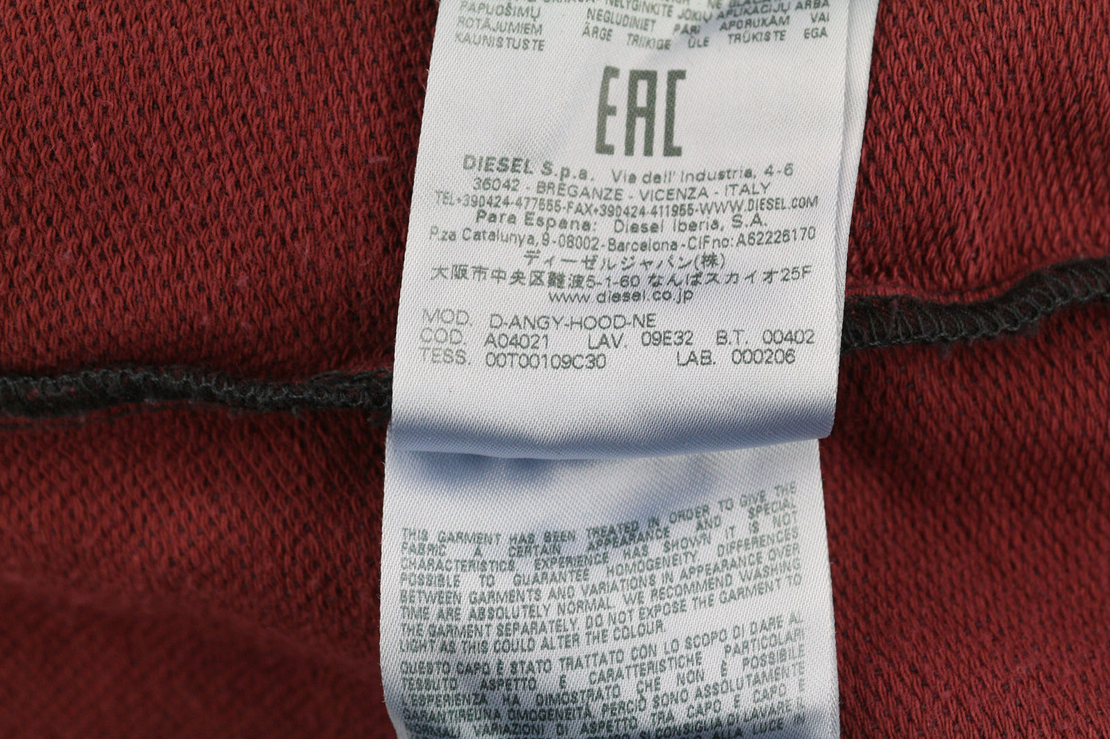 DIESEL D-Angy-Hood NE moteriškas džemperis su gobtuvu S, bordo spalvos, skalbtas megztinis, kengūra, rekomenduojama kaina – 300 € 