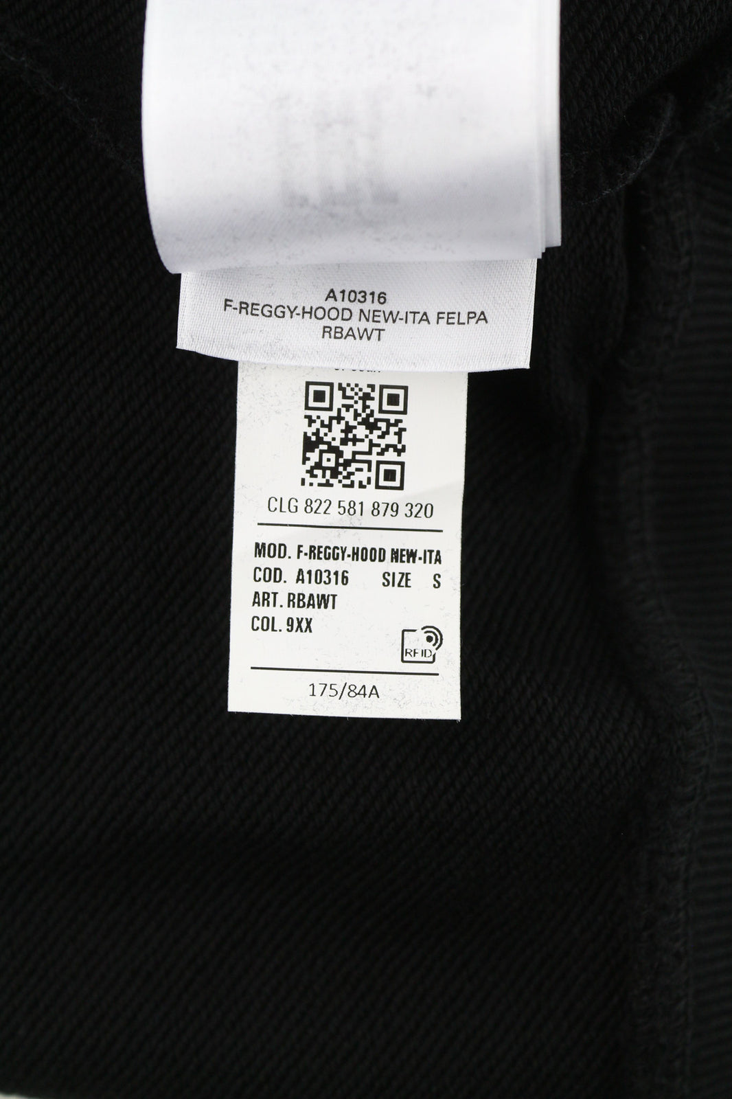 DIESEL F-Reggy-Hood moteriškas džemperis su gobtuvu S dydžio, juodas, su megztiniu priekyje, su logotipu, rekomenduojama kaina – 175 € 