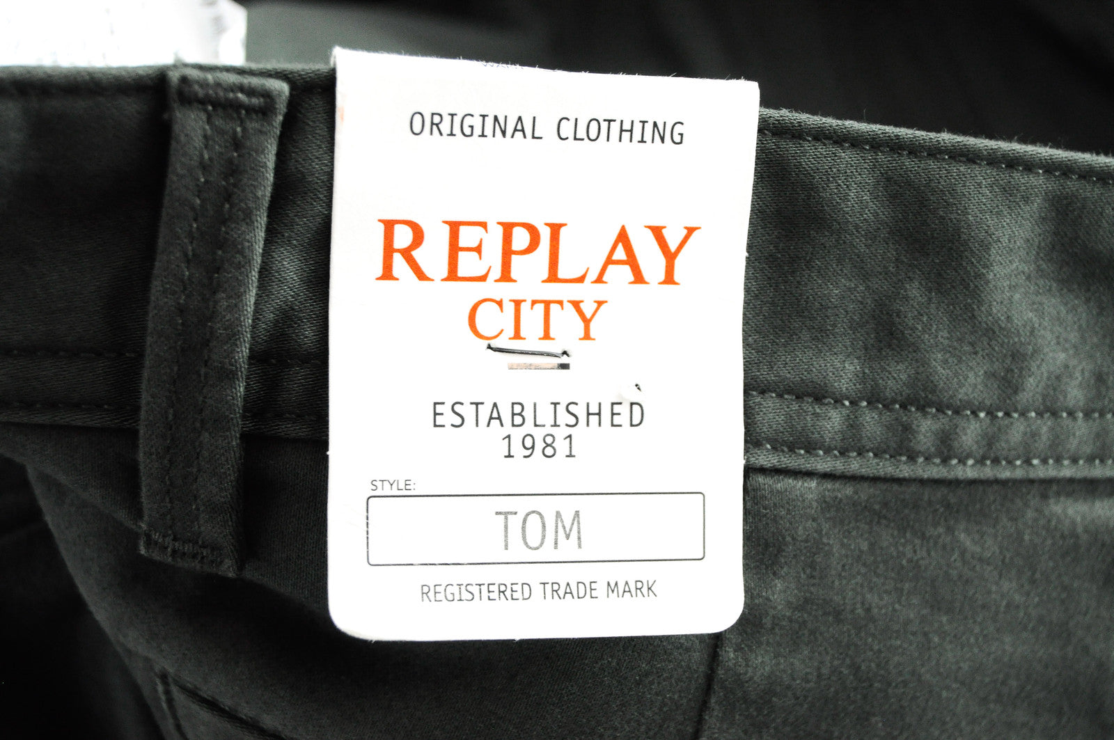 REPLAY Tom Men's Green Cotton Trousers W32/L30 Regular Stretch Slit Pocket