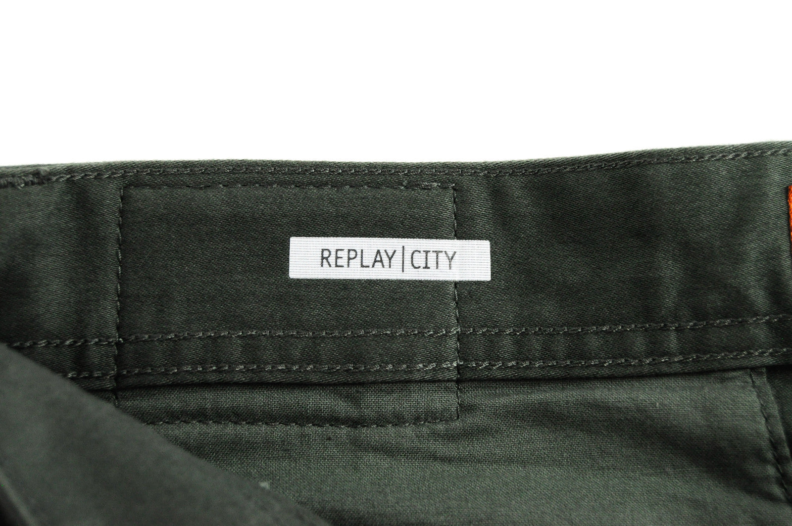 REPLAY Tom Men's Green Cotton Trousers W32/L30 Regular Stretch Slit Pocket