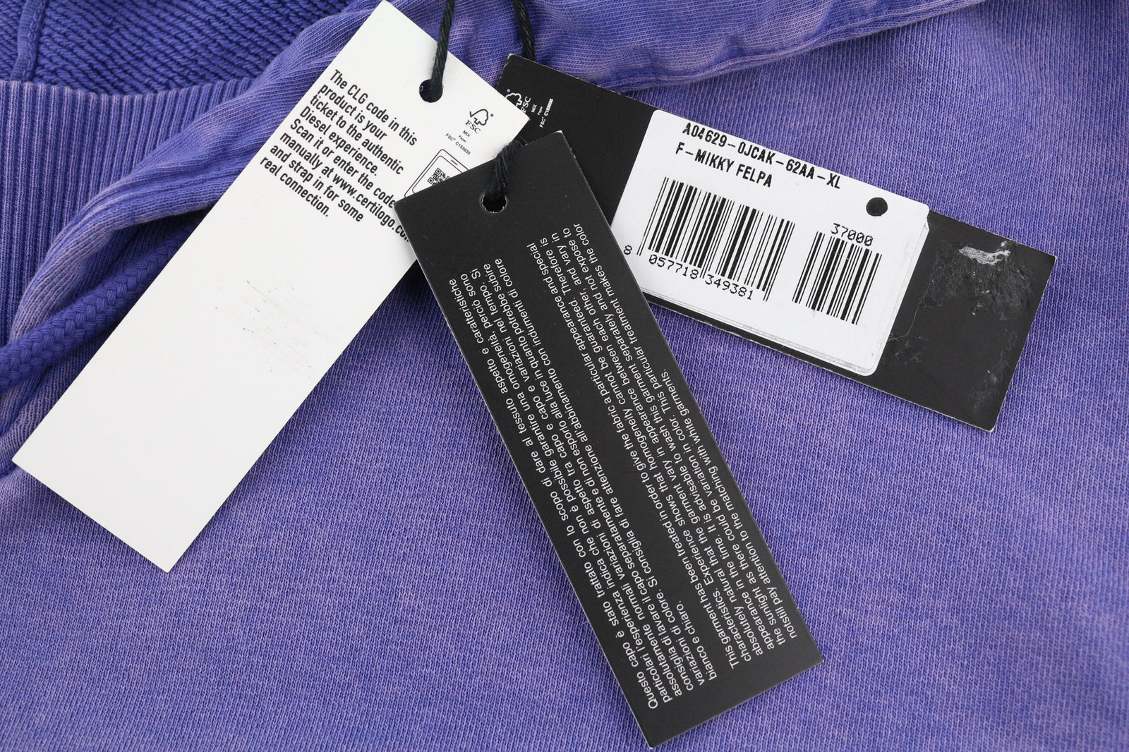 DIESEL F-Mikky moteriškas džemperis su gobtuvu, XL dydžio, mėlynas, skalbtas, asimetrinis gobtuvas su kišene. Rekomenduojama kaina – 195 €. 