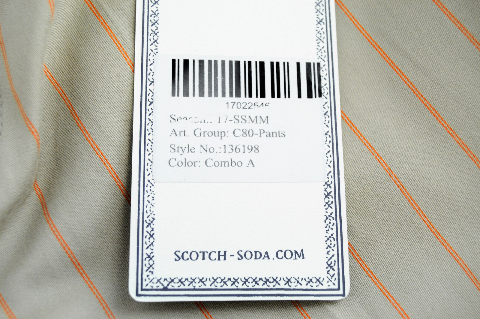 SCOTCH & SODA Thorne Men's Brown Trousers W32/L32 Super Slim Striped Pleated