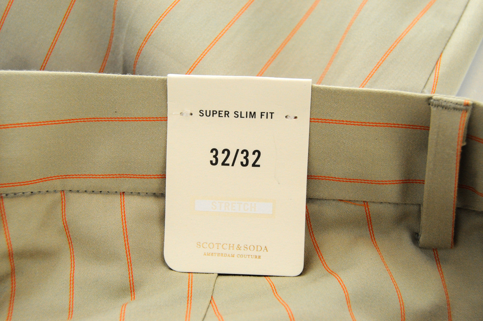 SCOTCH & SODA Thorne Men's Brown Trousers W32/L32 Super Slim Striped Pleated