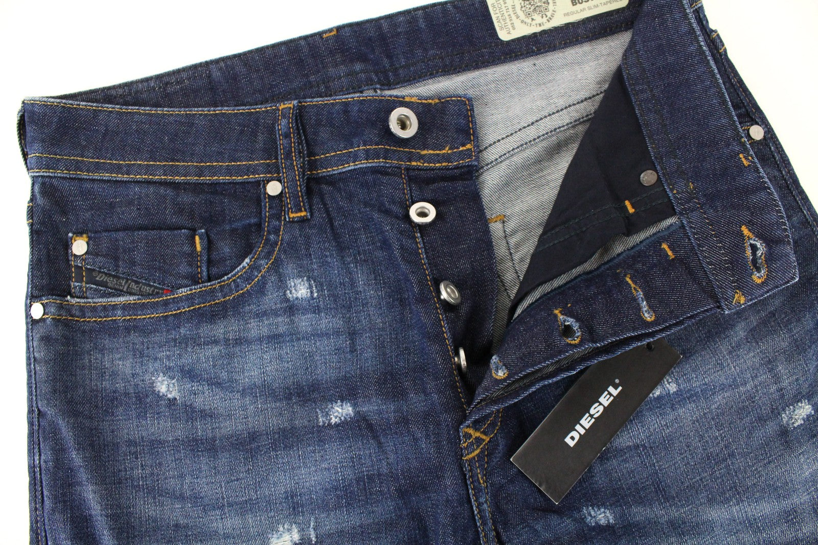 DIESEL Buster R7NA8 vyriški džinsai W29/L32 Slim Fit mėlyni skalbti siaurėjantys tamprūs* 