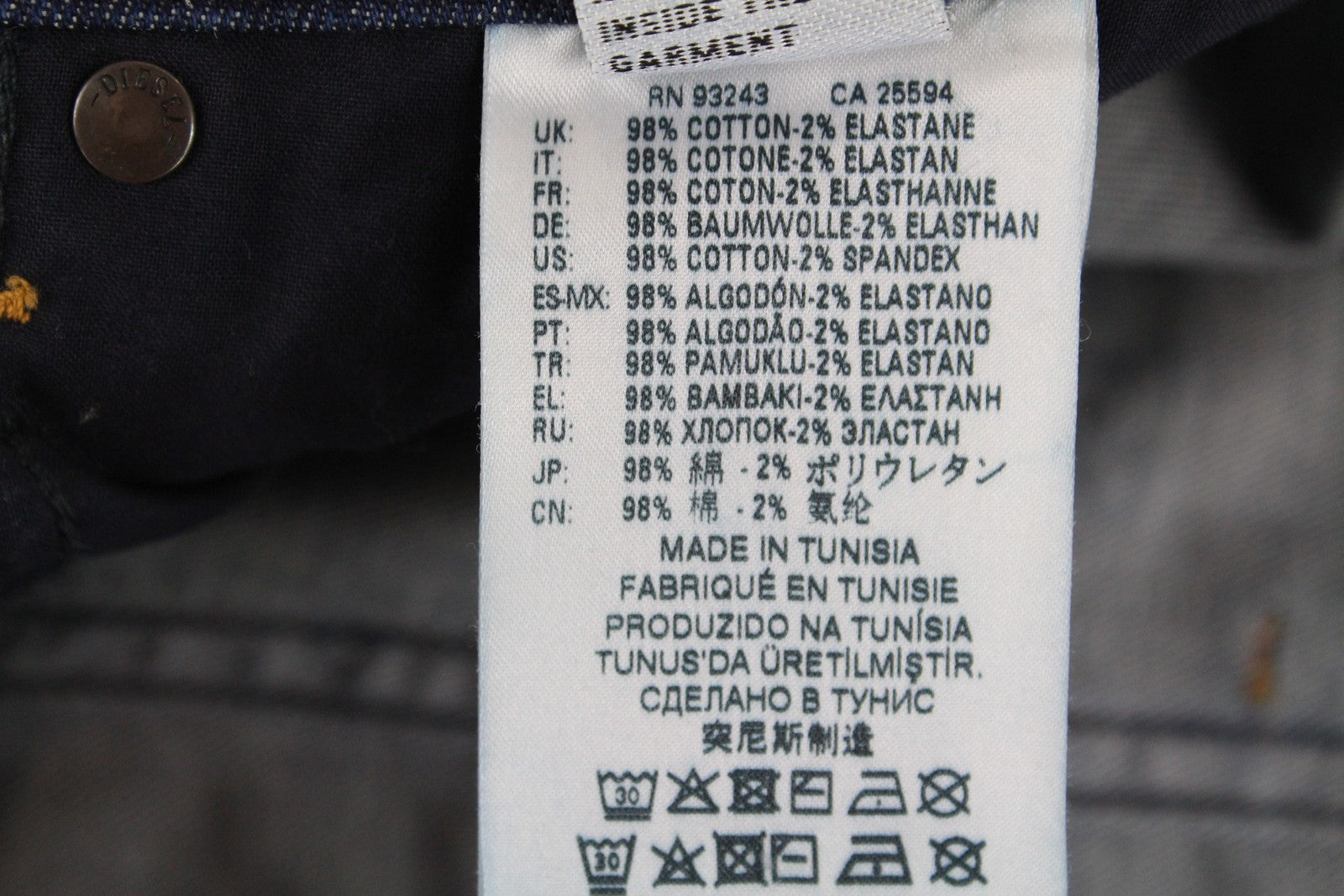 DIESEL Buster R7NA8 vyriški džinsai W29/L32 Slim Fit mėlyni skalbti siaurėjantys tamprūs* 