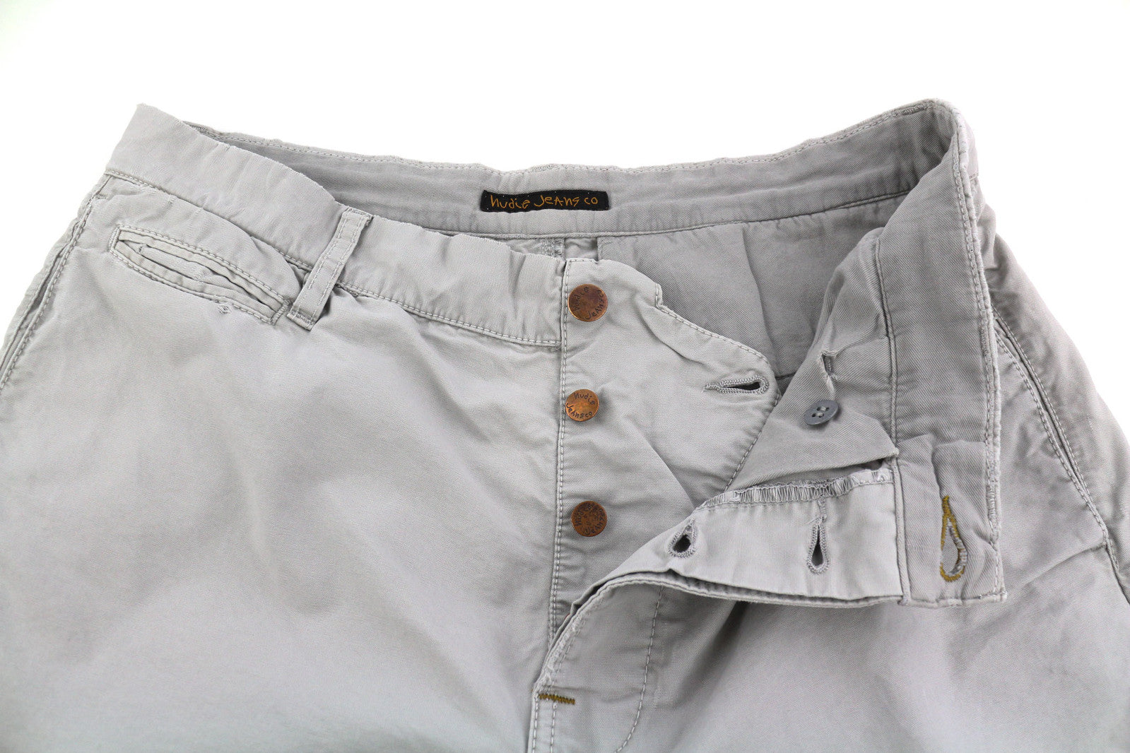 NUDIE JEANS Khaki spalvos įprastos vyriškos kelnės W32/L34 Organic Moon Dust Chino Button 