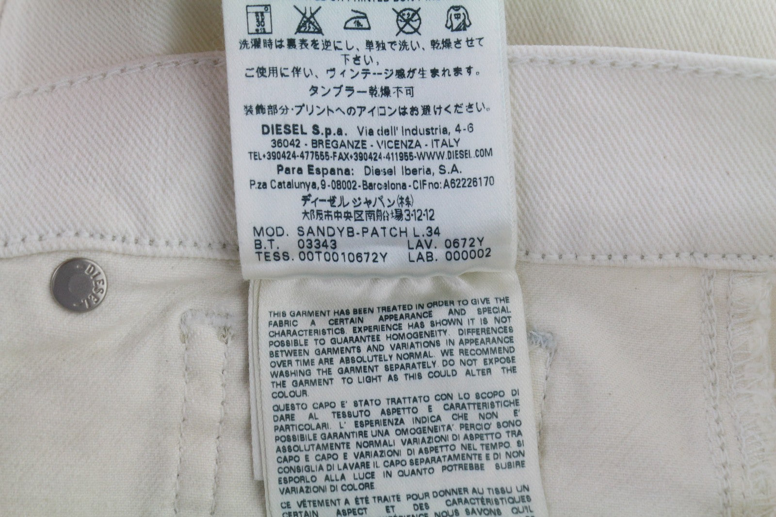 DIESEL Sandyb-Patch 0672Y Womens Jeans W27/L34 White Slim Bootcut RRP€190