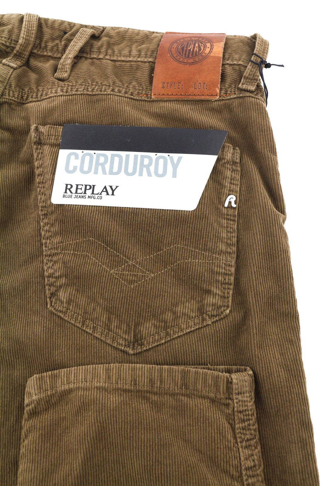 REPLAY Anbass vyriškos kelnės W30/L34 Slim tamprios velveto kelnės su užtrauktuku, rudos 
