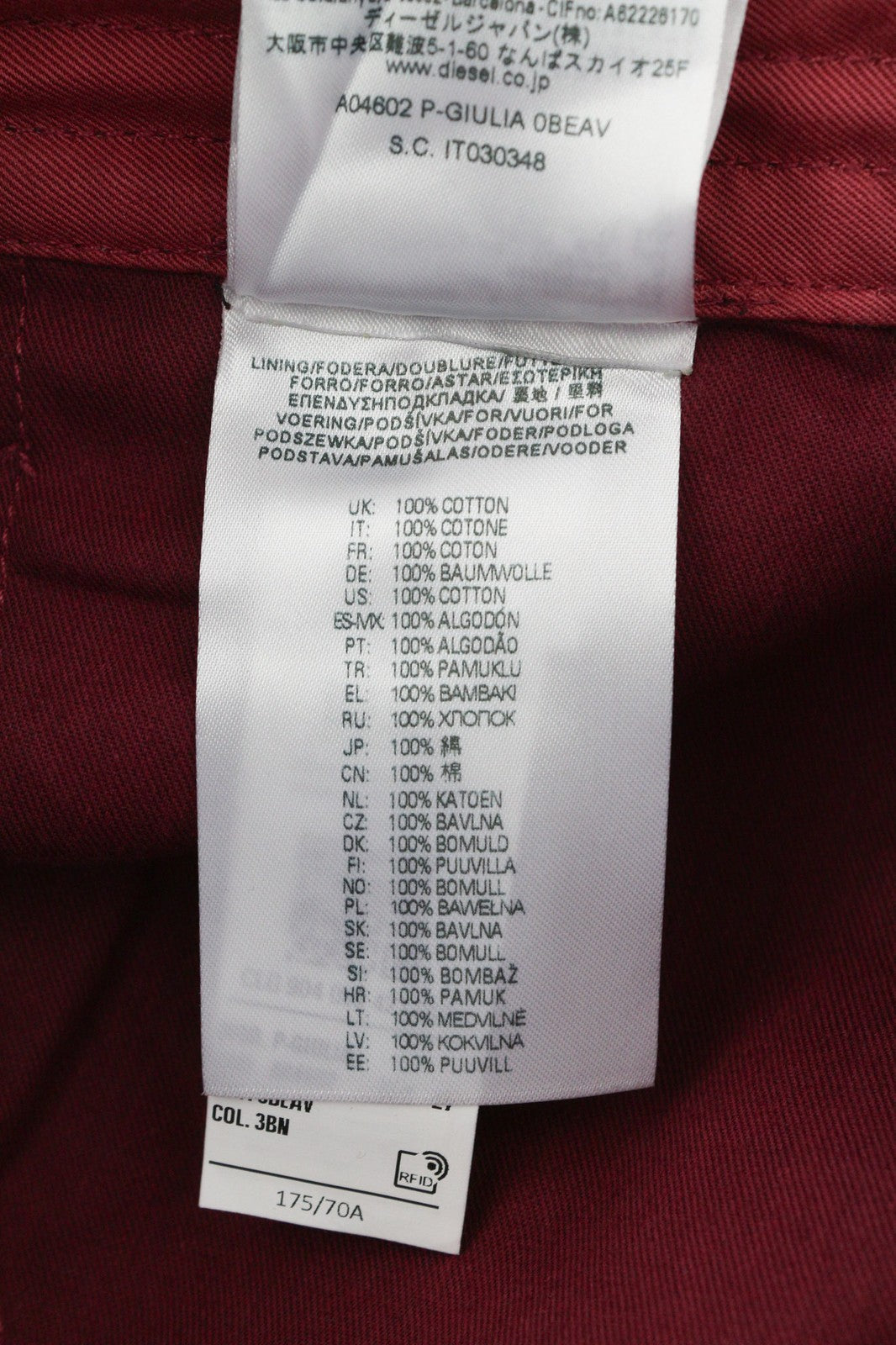 DIESEL P-Giulia moteriškos kelnės W27 Cargo laisvos bordo spalvos lininio audinio mišinio RRP300