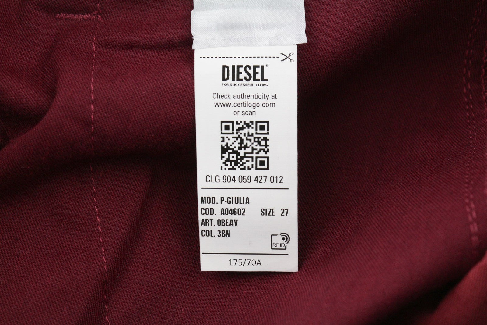 DIESEL P-Giulia moteriškos kelnės W27 Cargo laisvos bordo spalvos lininio audinio mišinio RRP300