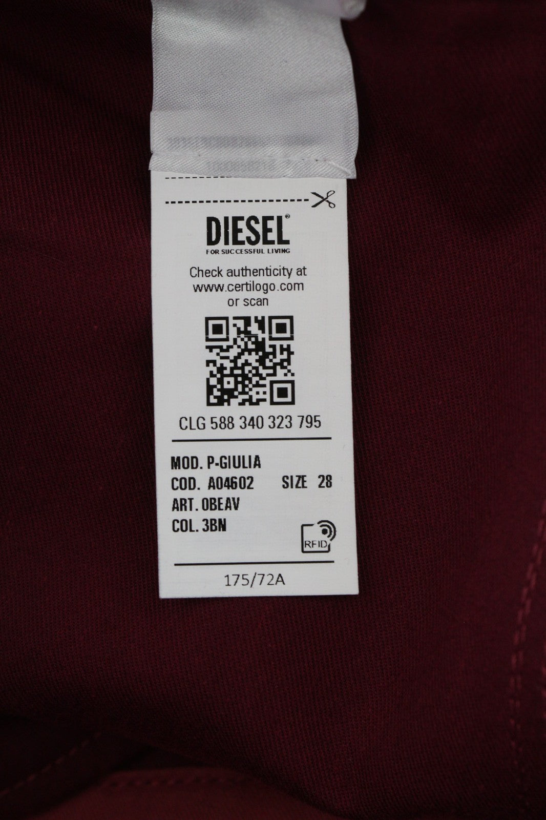 DIESEL P-Giulia moteriškos kelnės W28 Cargo laisvos bordo spalvos lininio audinio mišinio RRP 300