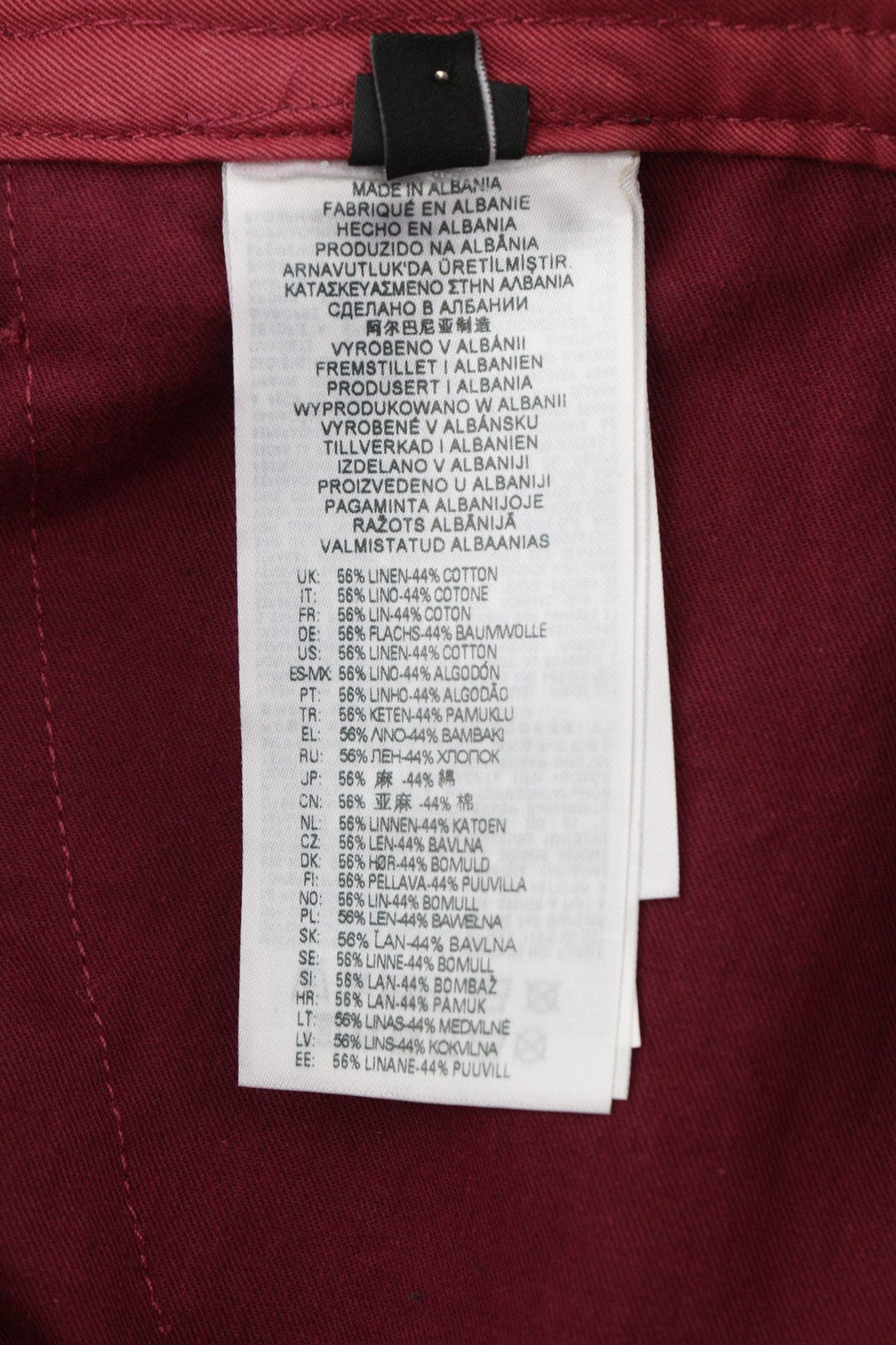 DIESEL P-Giulia moteriškos kelnės W26 Cargo laisvos bordo spalvos lininio audinio mišinio, rekomenduojama kaina – 300 € 