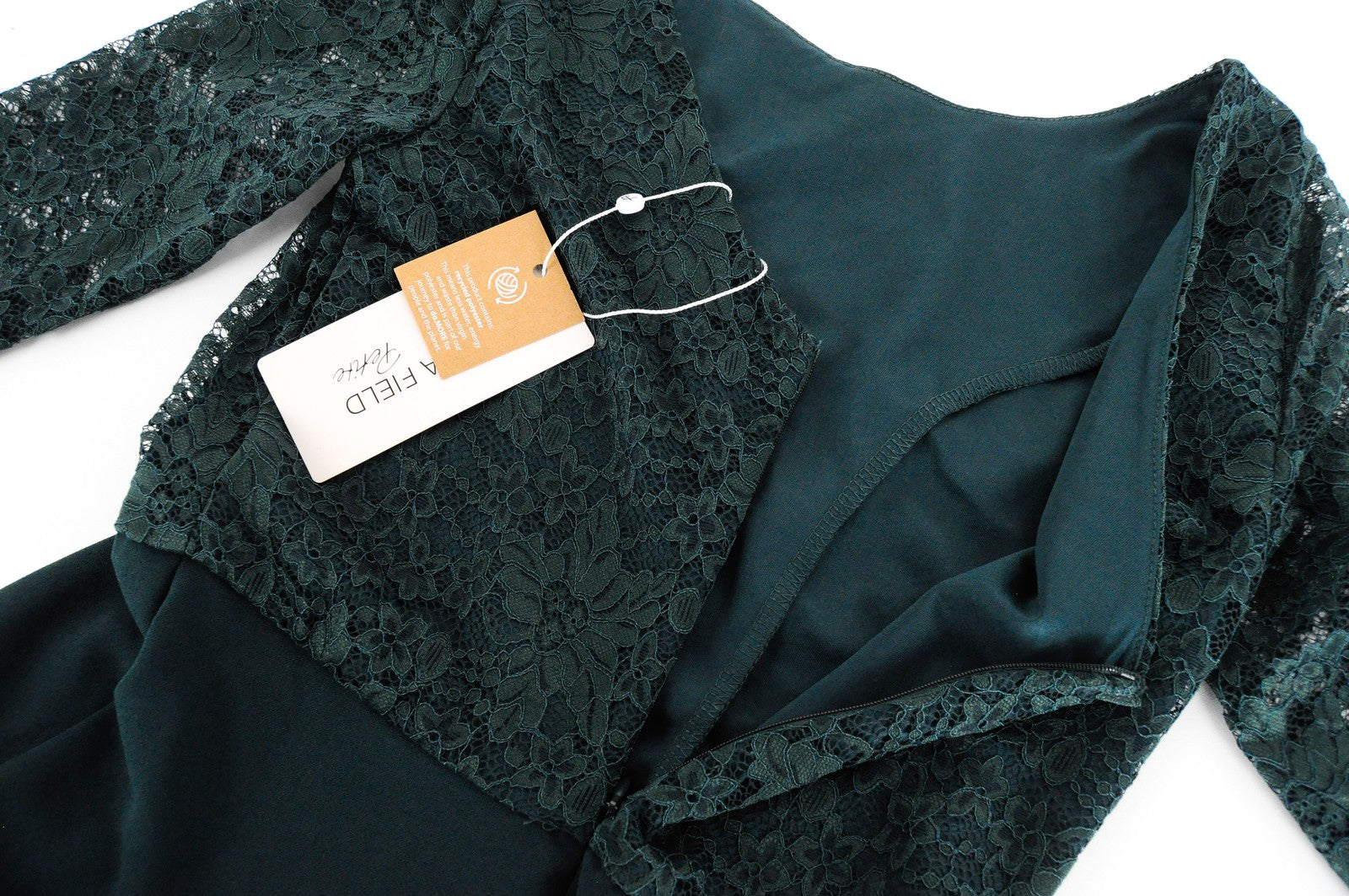 ANNA FIELD Women Dress S Pine Green Pleated Petite Laced Mid-Length Stretch