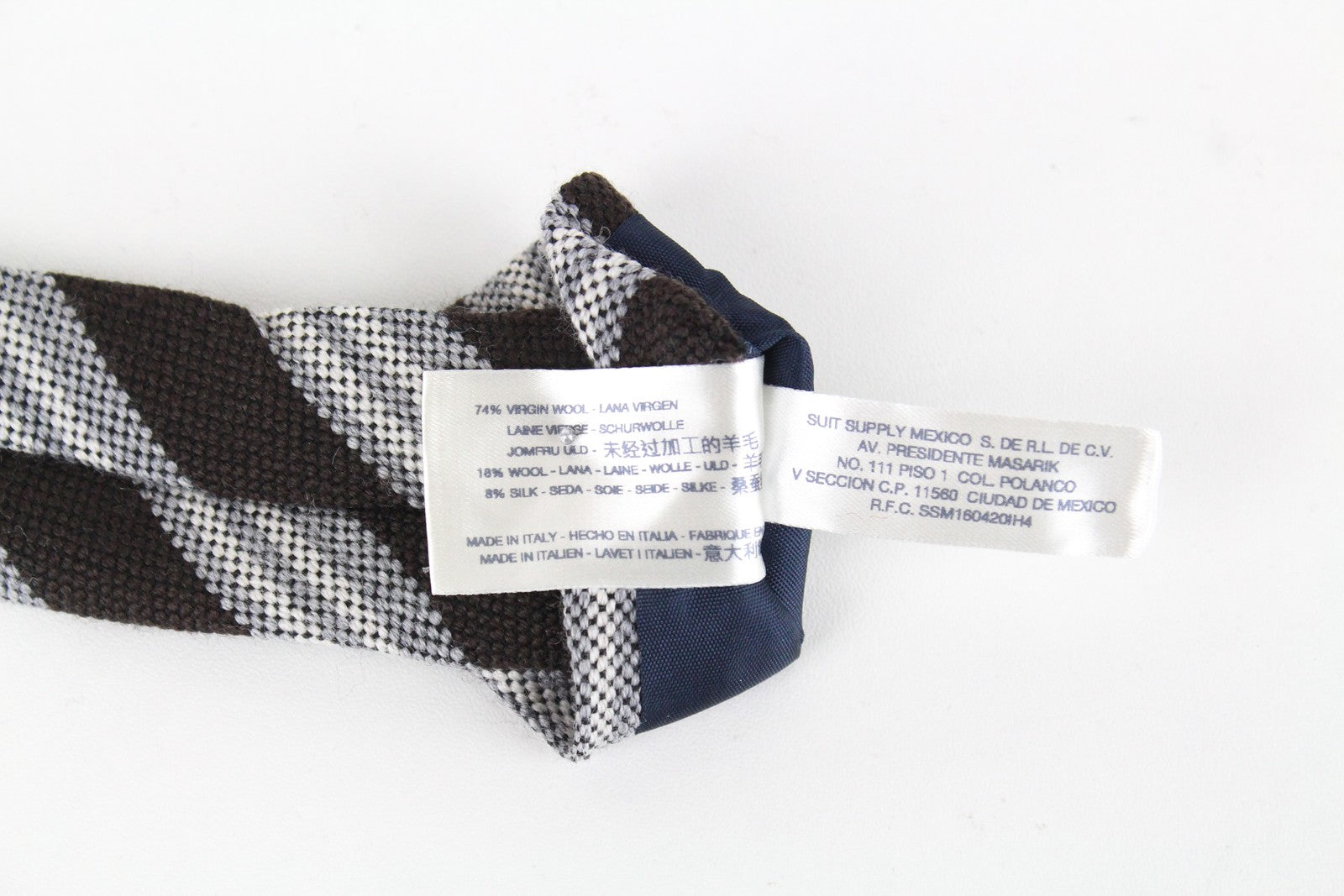 SUITSUPPLY vyriškas kaklaraištis 150 x 8 cm rudas vilnonis šilkinis dryžuotas smailiu galu 