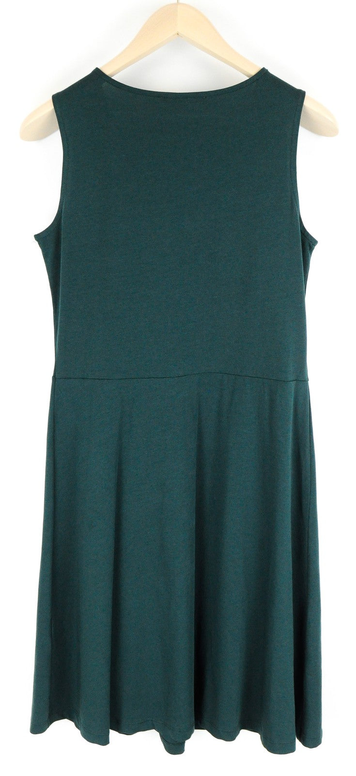 ANNA FIELD Women Dress M Green Cotton Sleeveless Pleated Stretch Round Neck