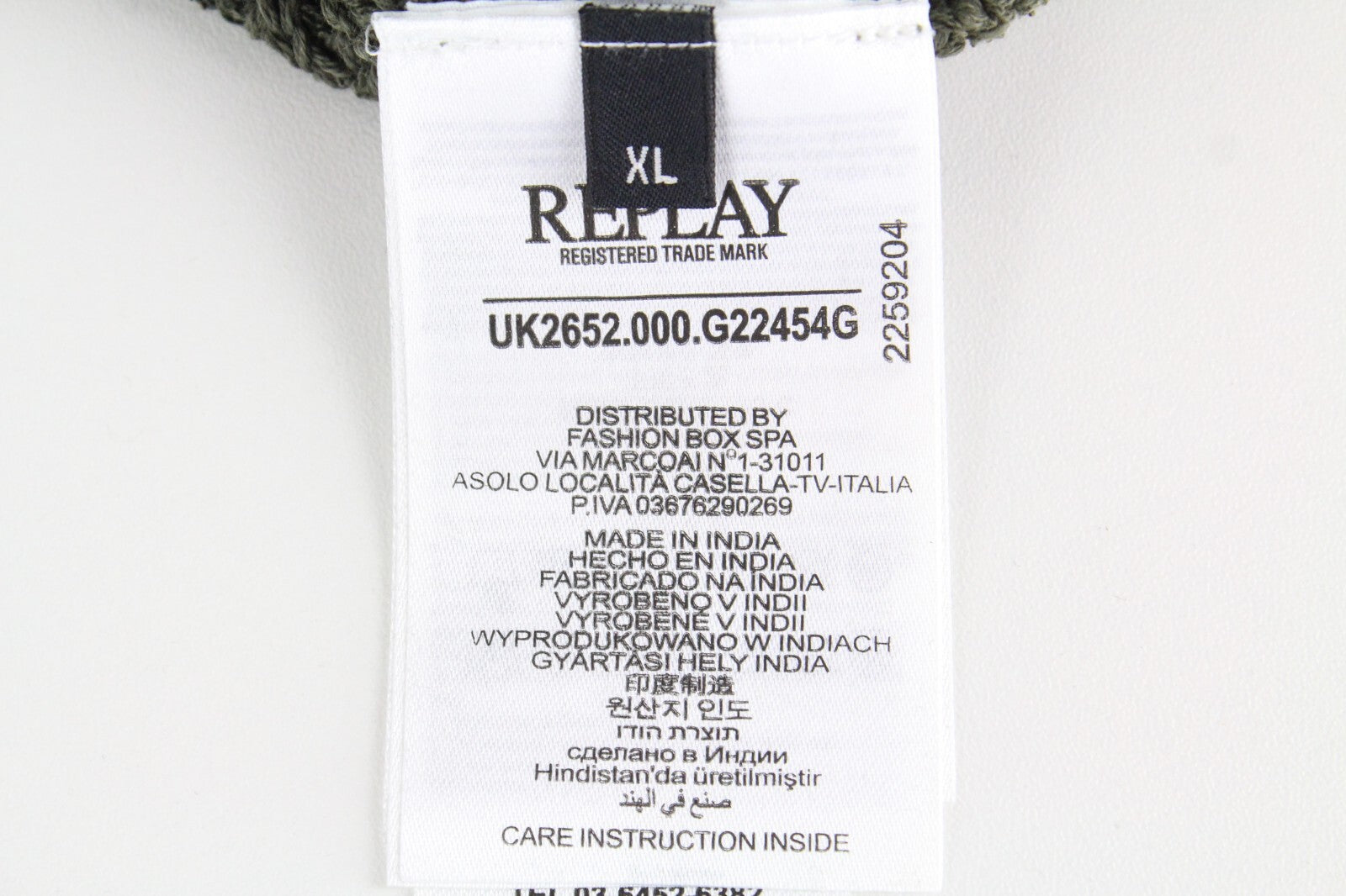 REPLAY vyriškas XL dydžio žalias megztinis su plėšyta medvilnine ilgomis rankovėmis laisvalaikio stiliaus 