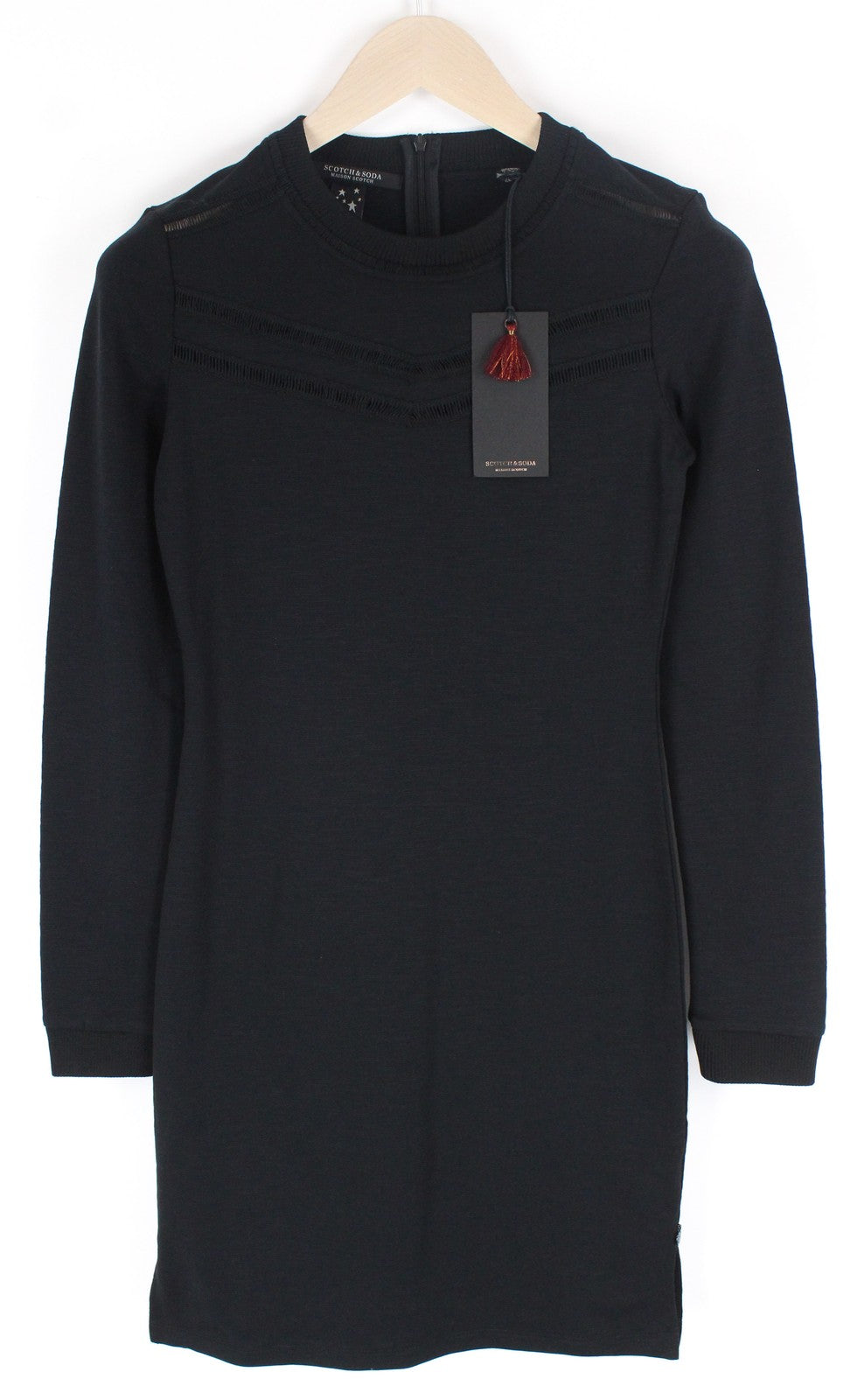 MAISON SCOTCH Womens Dress XS Black Cotton Blend Stretchy Short Long Sleeved