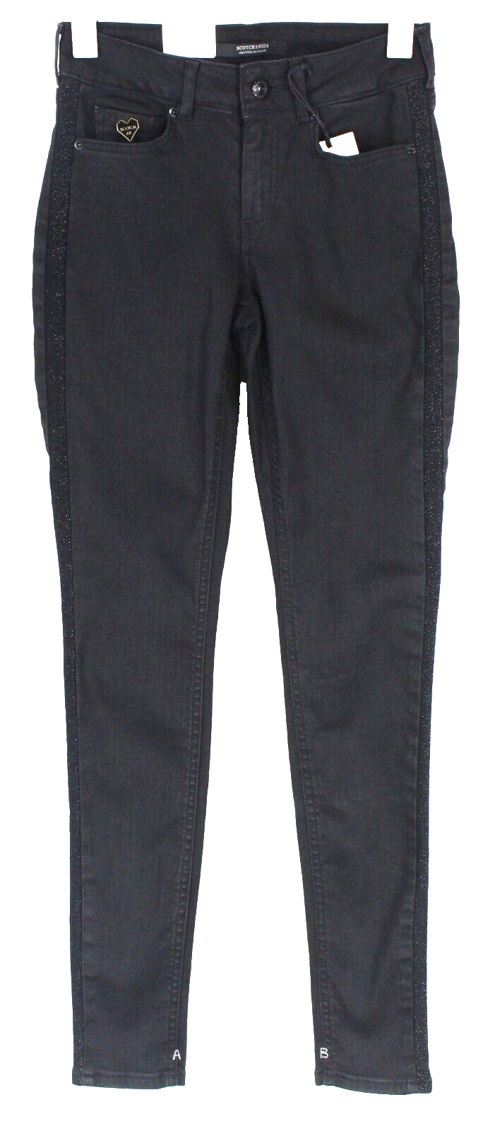 SCOTCH &amp; SODA moteriški džinsai W25/L32 Ams Blauw juodi, aptempti, tamprūs medvilniniai džinsai 