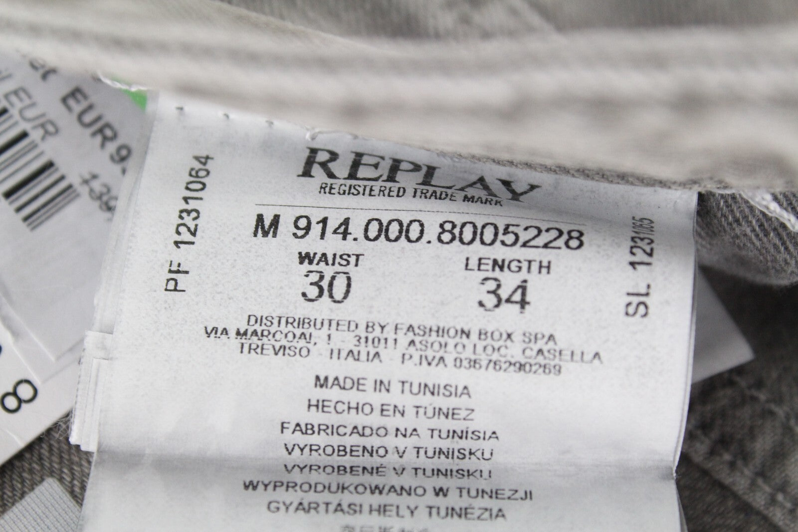 REPLAY Anbass vyriški džinsai W30/L34 pilki, ploni, medvilniniai, skalbti, 5 kišenės 