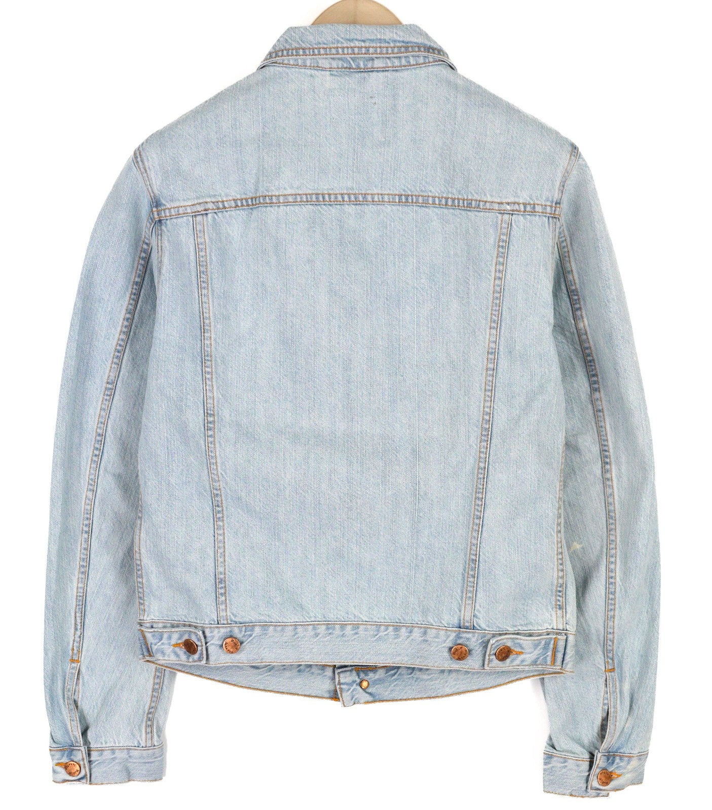 NUDIE Perry vyriška striukė M, ekologiški sūraus vandens atspalviai, sagomis užsegama kaklo džinsinio audinio logotipu 