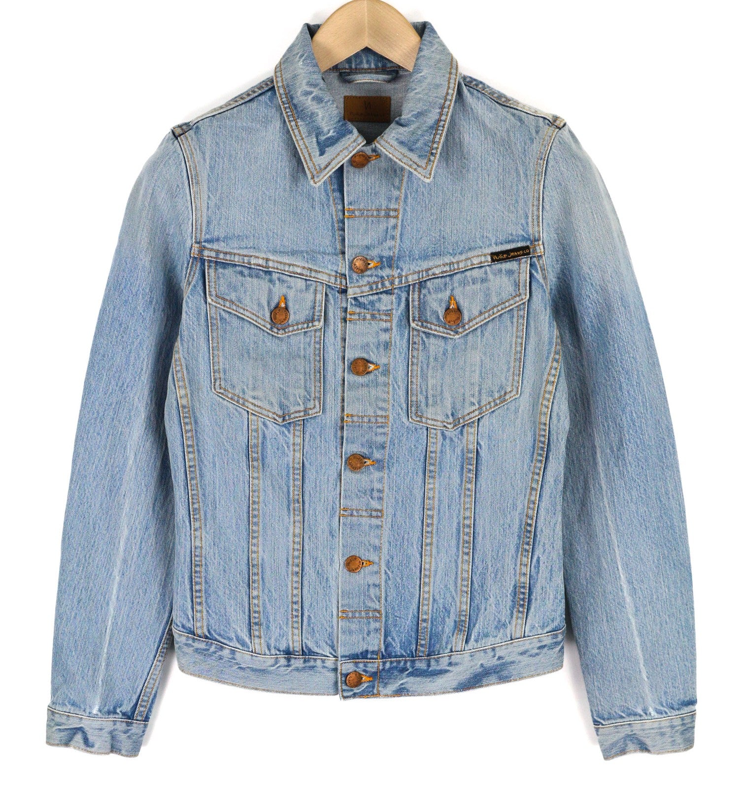 NUDIE Billy Men Jacket XS Strumming Indigo Organic Cotton Button Up Denim Blue