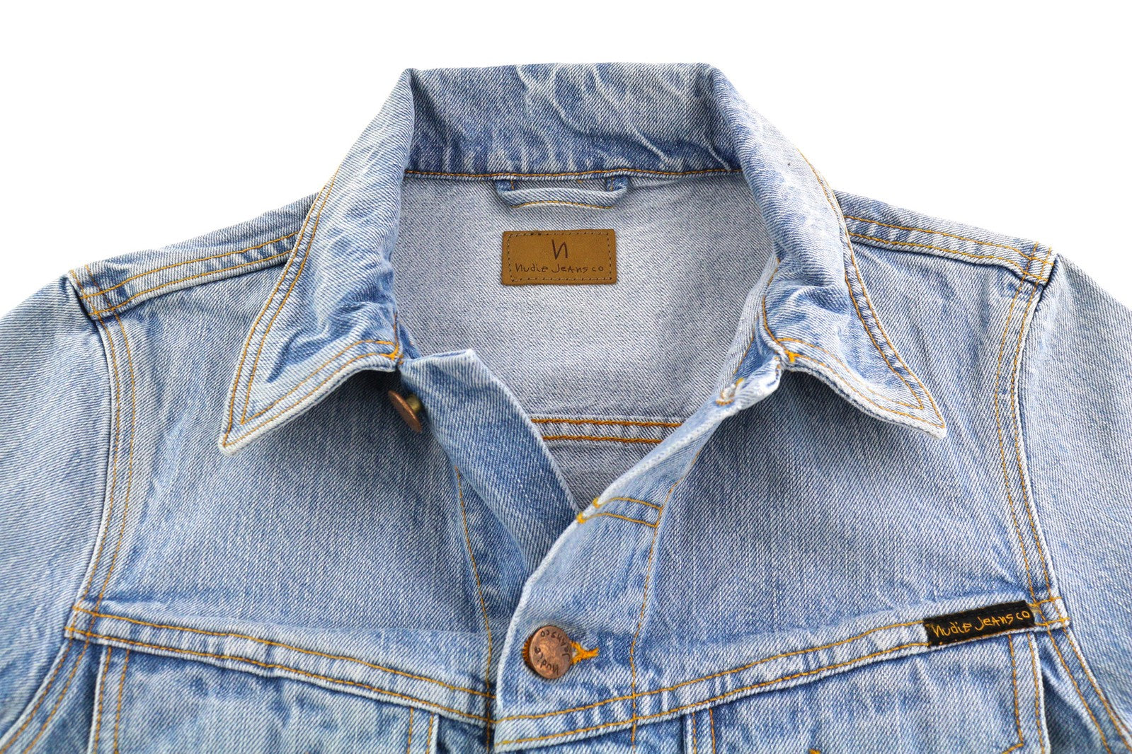 NUDIE Billy Men Jacket XS Strumming Indigo Organic Cotton Button Up Denim Blue