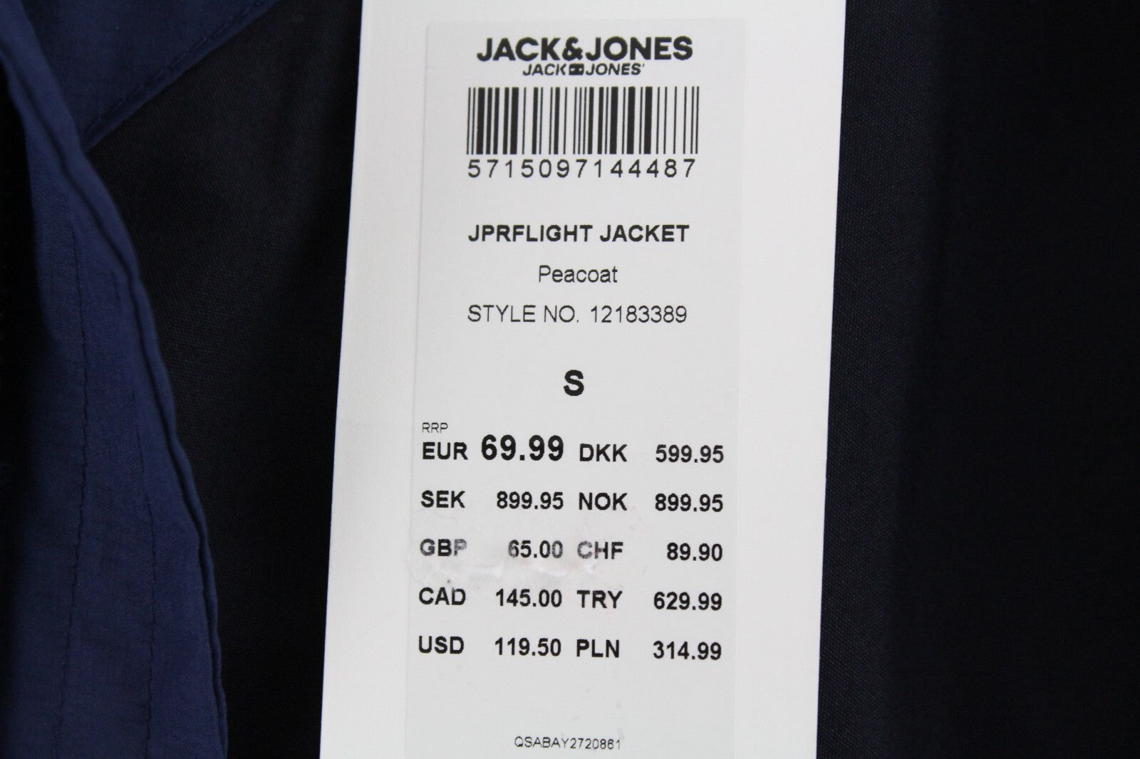 JACK&JONES Jprflight Mens Jacket S Long Sleeve Zipped Navy Lined Lightweight