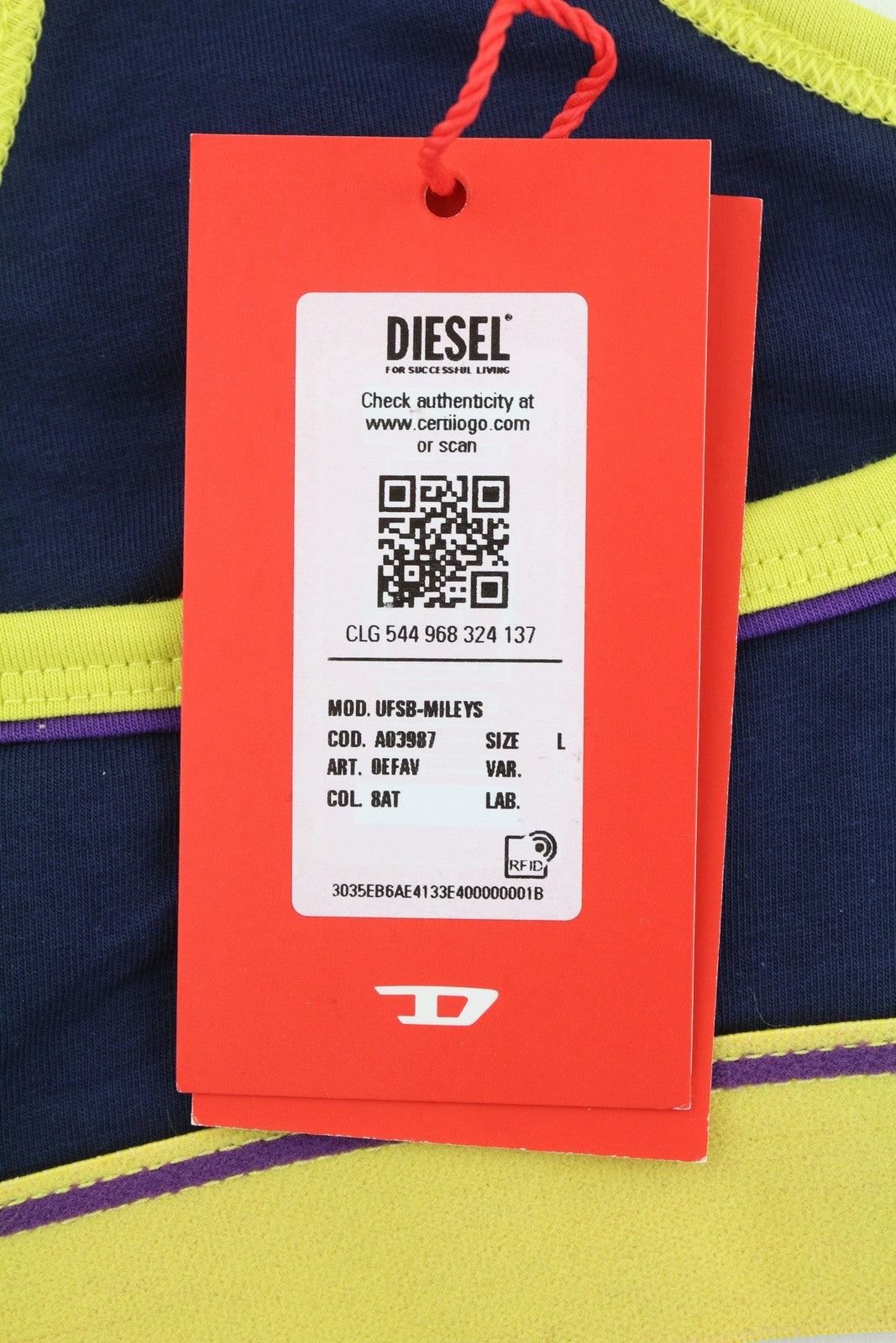 DIESEL Ufsb-Mileys moteriška sportinė liemenėlė L dydžio be rankovių, apvali kaklo, tampri, mėlyna 