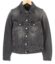 NUDIE Billy vyriška striukė XS su pamušalu, sagomis ir logotipu bei kišenėmis iš džinso. 