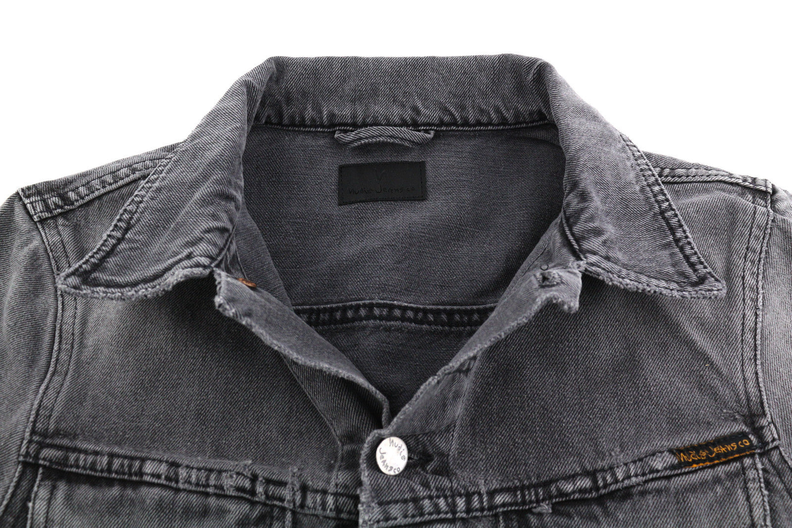 NUDIE Billy vyriška striukė XS su pamušalu, sagomis ir logotipu bei kišenėmis iš džinso. 