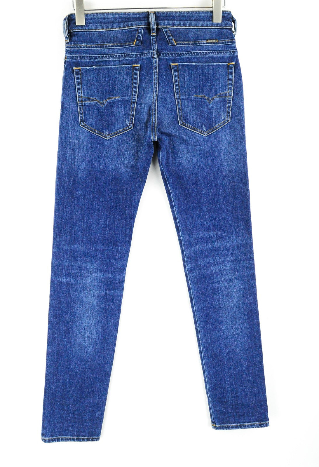 Vyriški DIESEL džinsai D-Bazer 083AZ W27/L32 mėlyni, siaurėjantys, plėšyti, tamprūs. 