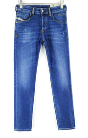 Vyriški DIESEL džinsai D-Bazer 083AZ W27/L32 mėlyni, siaurėjantys, plėšyti, tamprūs. 