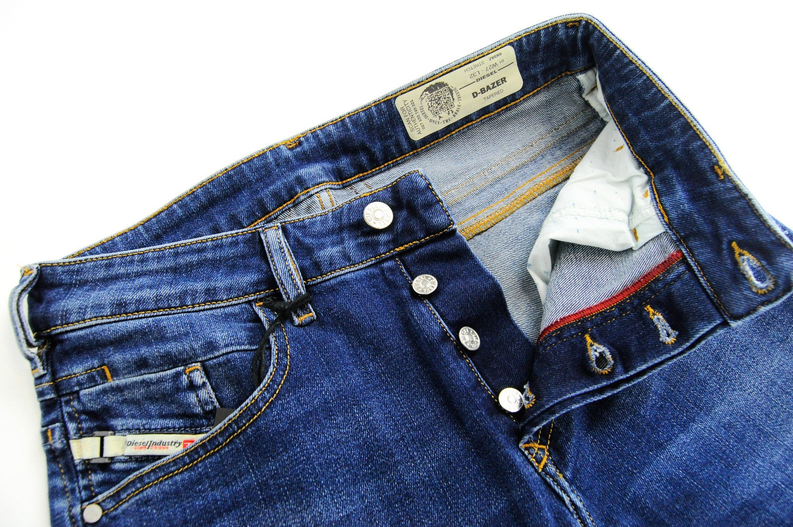 Vyriški DIESEL džinsai D-Bazer 083AZ W27/L32 mėlyni, siaurėjantys, plėšyti, tamprūs. 
