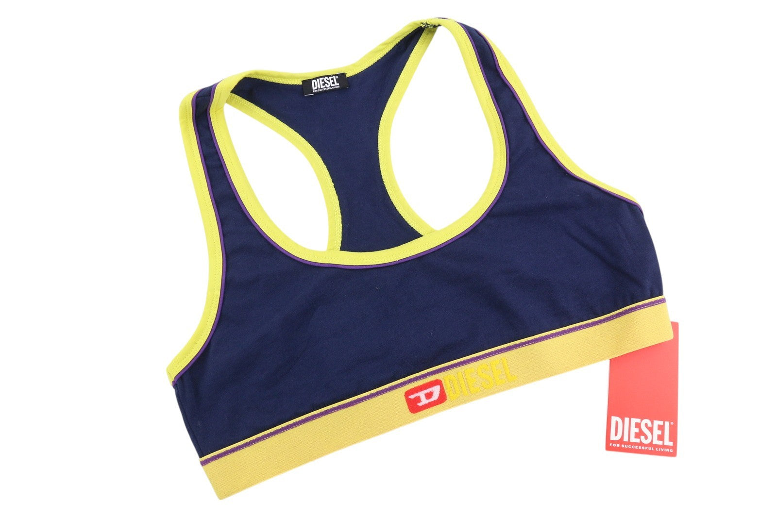 DIESEL Ufsb-Mileys Womens Sports Bra M Sleeveless Round Neck Stretchy Dark Blue