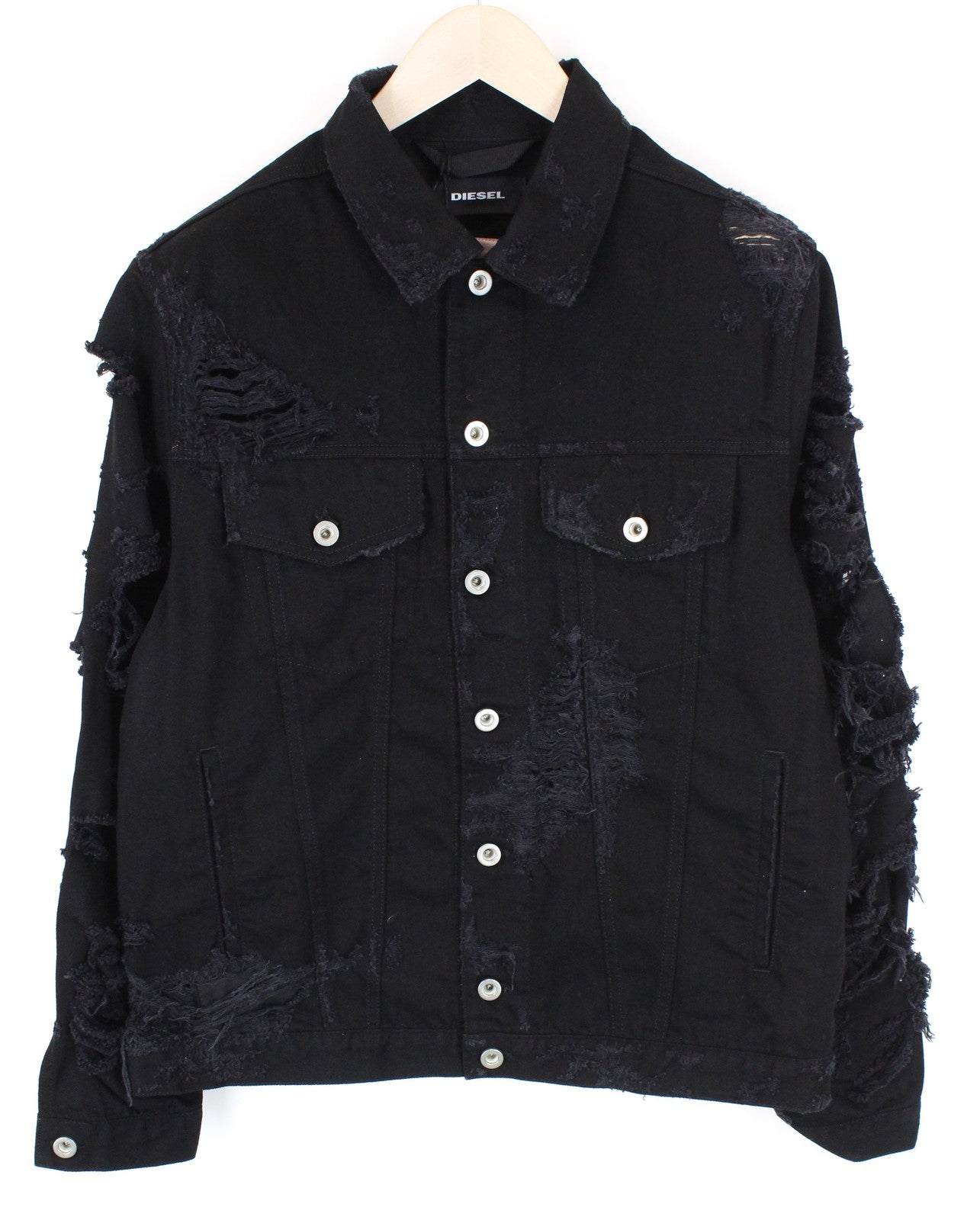 Moteriška DIESEL De-Visty 084WA striukė S, juoda, džinsinė, plėšytos ilgomis rankovėmis 