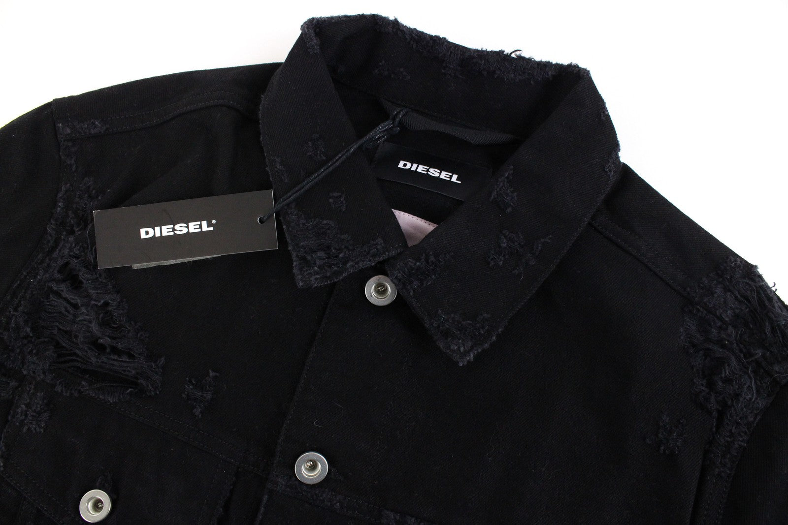 Moteriška DIESEL De-Visty 084WA striukė S, juoda, džinsinė, plėšytos ilgomis rankovėmis 