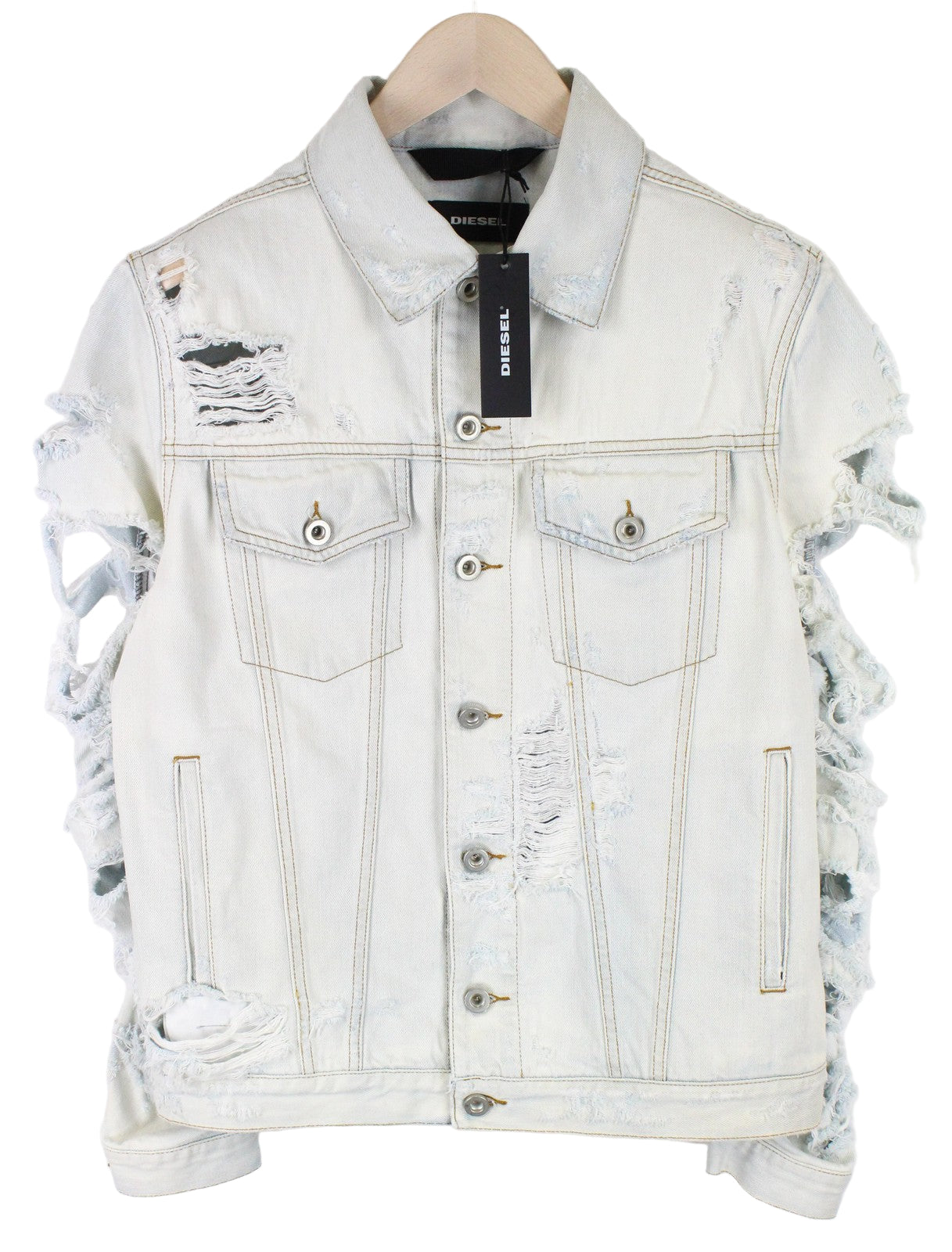 Moteriška DIESEL De-Visty 069AV striukė S, mėlyna, plėšyta medvilnė, džinsinis audinys 