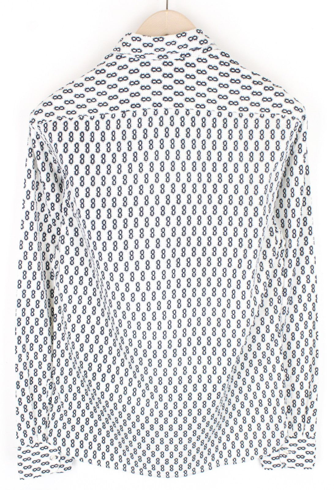 SCOTCH &amp; SODA Ams Couture vyriški marškinėliai M, balti, raštuoti, medvilniniai, ilgi, su sagomis 