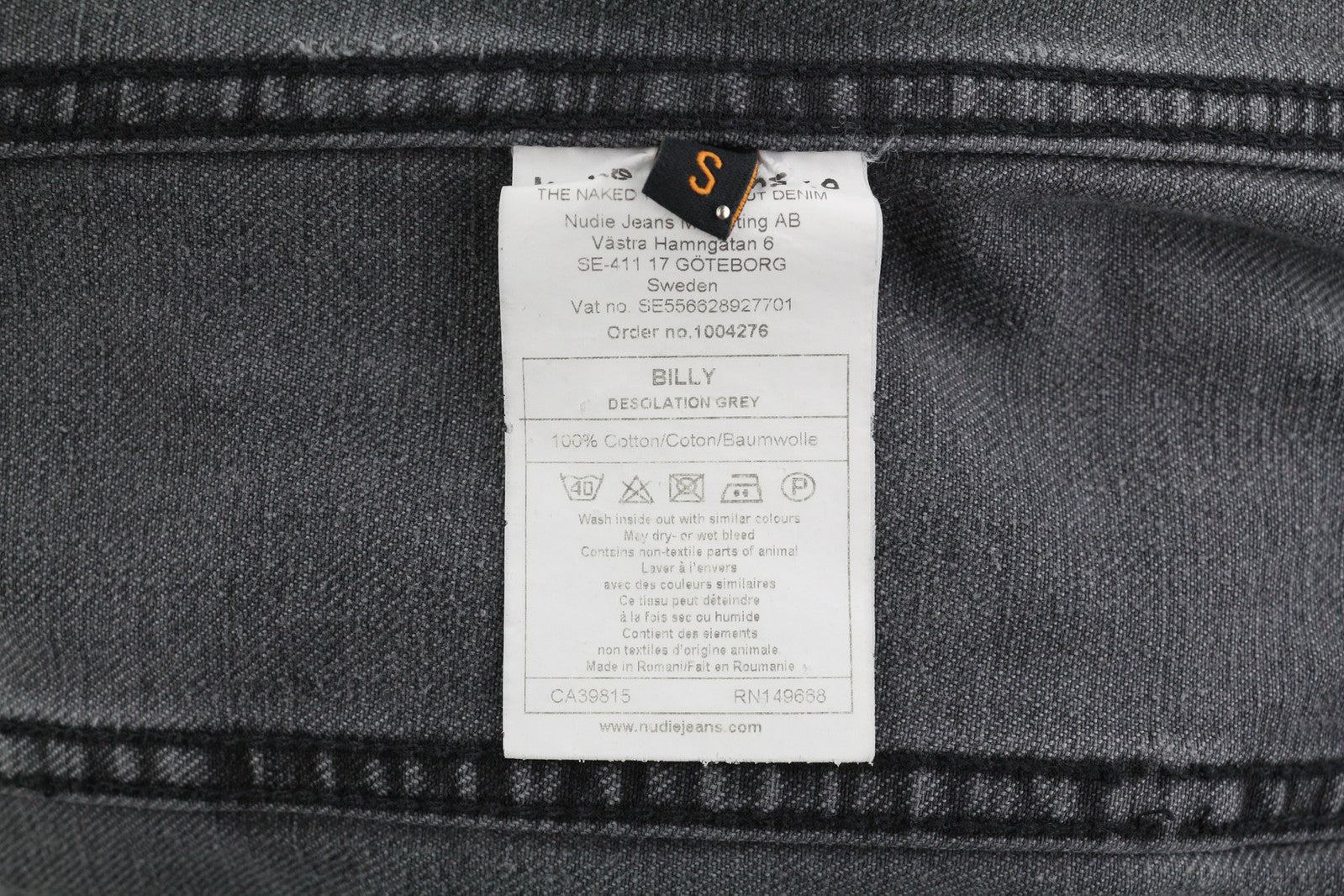 NUDIE Billy vyriška striukė S Desolation sagomis be pamušalo su logotipu ir kišenėmis, džinsinio audinio 