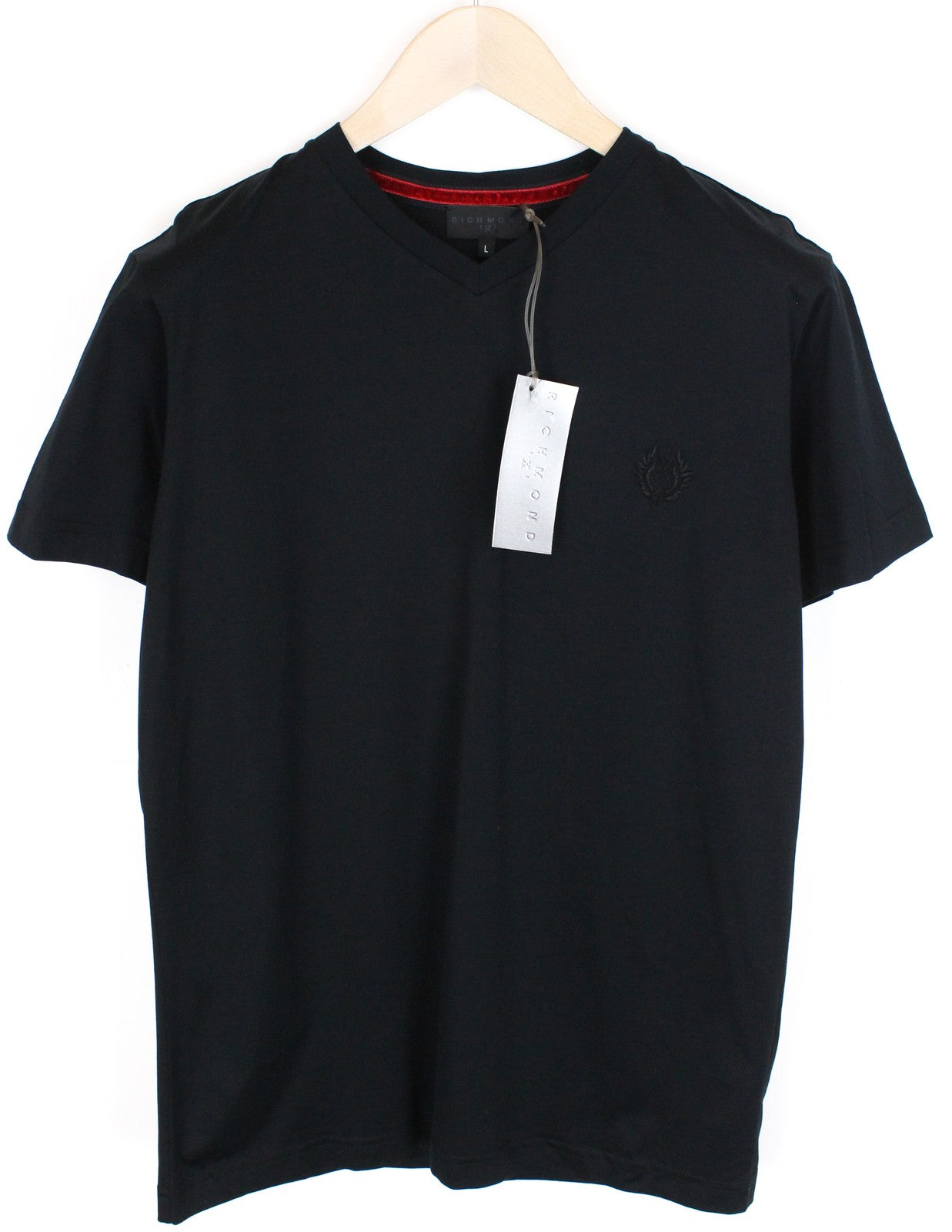 RICHMOND vyriški marškinėliai L dydžio juodi grynos medvilnės trumpomis rankovėmis, vasariniai laisvalaikio marškinėliai 
