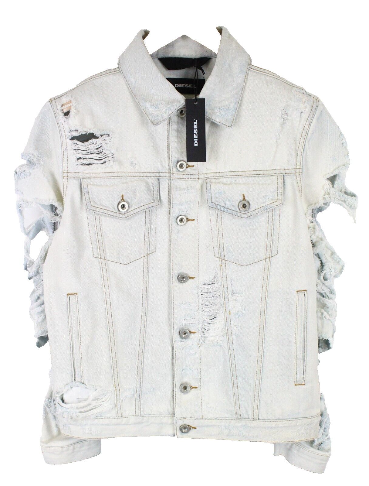 DIESEL De-Visty 069AV striukė moterims L, mėlyna, pilka, džinsinė, plėšyta medvilnė 