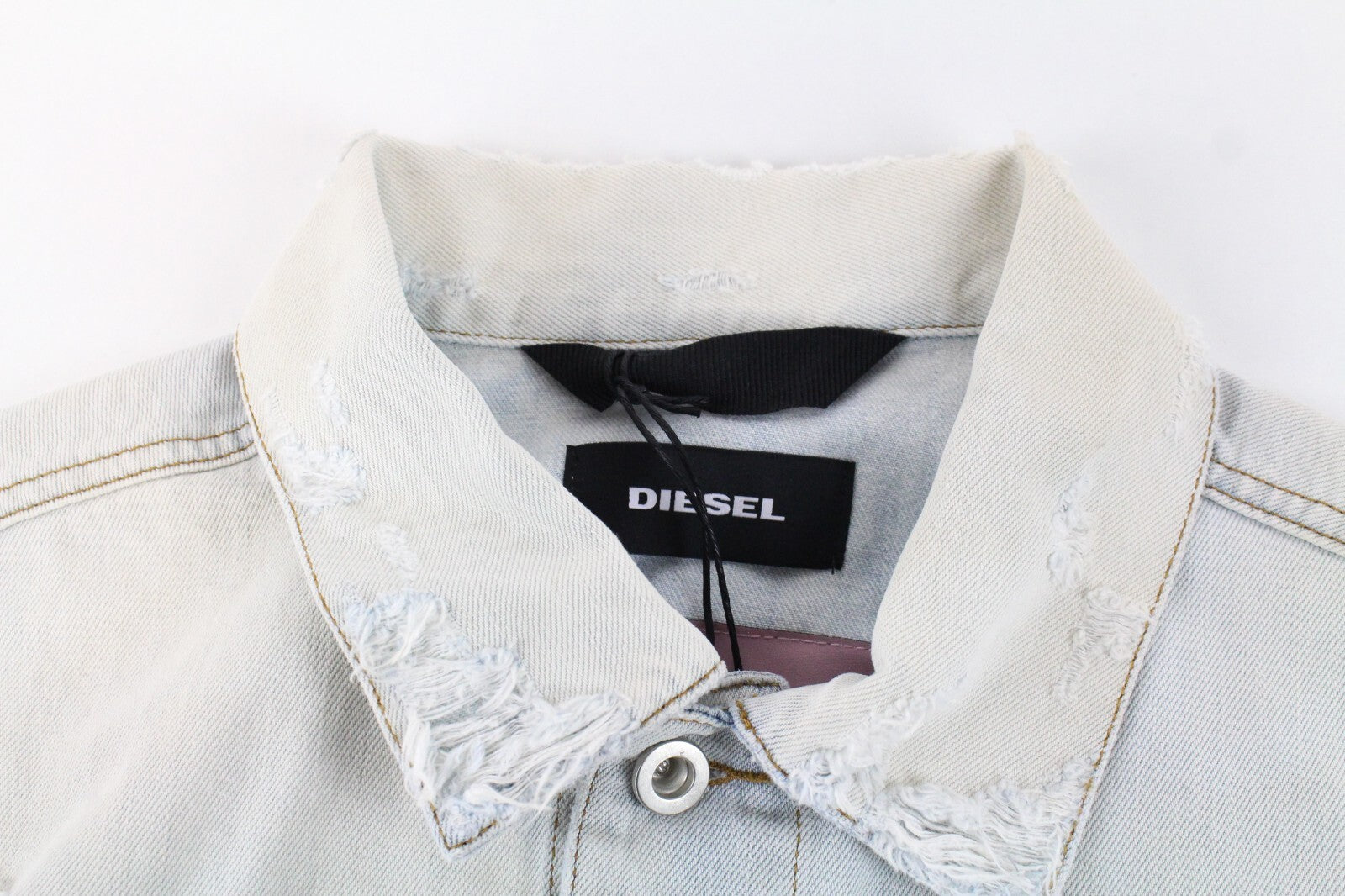 DIESEL De-Visty 069AV striukė moterims L, mėlyna, pilka, džinsinė, plėšyta medvilnė 