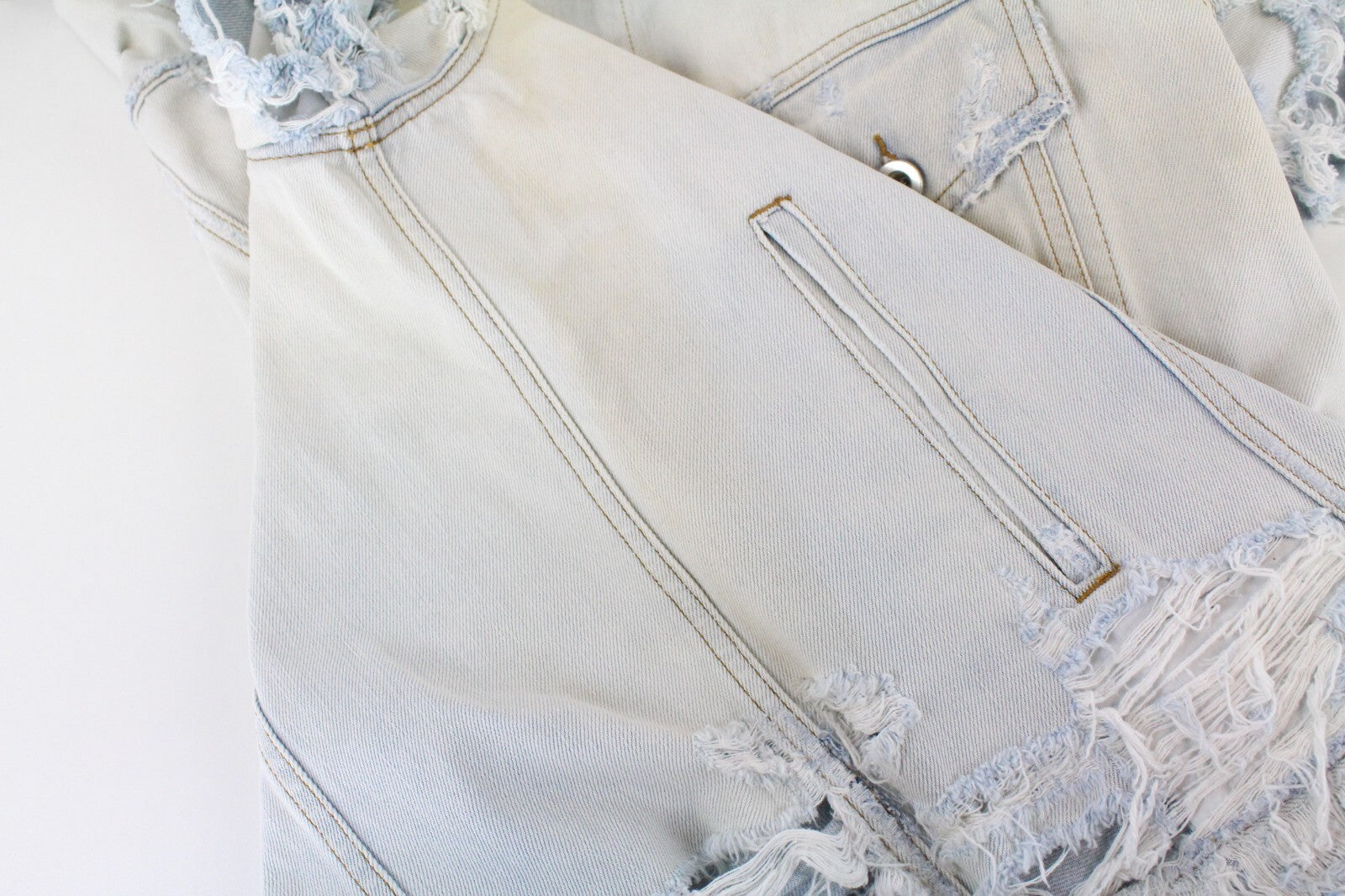 DIESEL De-Visty 069AV striukė moterims L, mėlyna, pilka, džinsinė, plėšyta medvilnė 