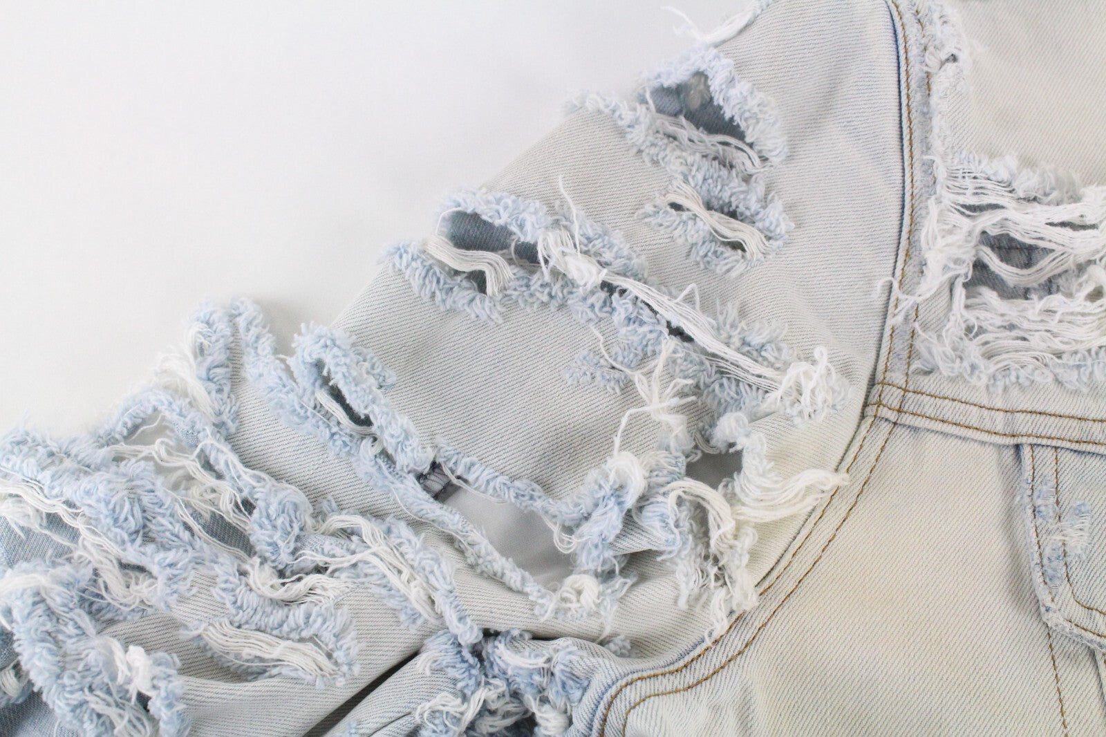 DIESEL De-Visty 069AV striukė moterims L, mėlyna, pilka, džinsinė, plėšyta medvilnė 