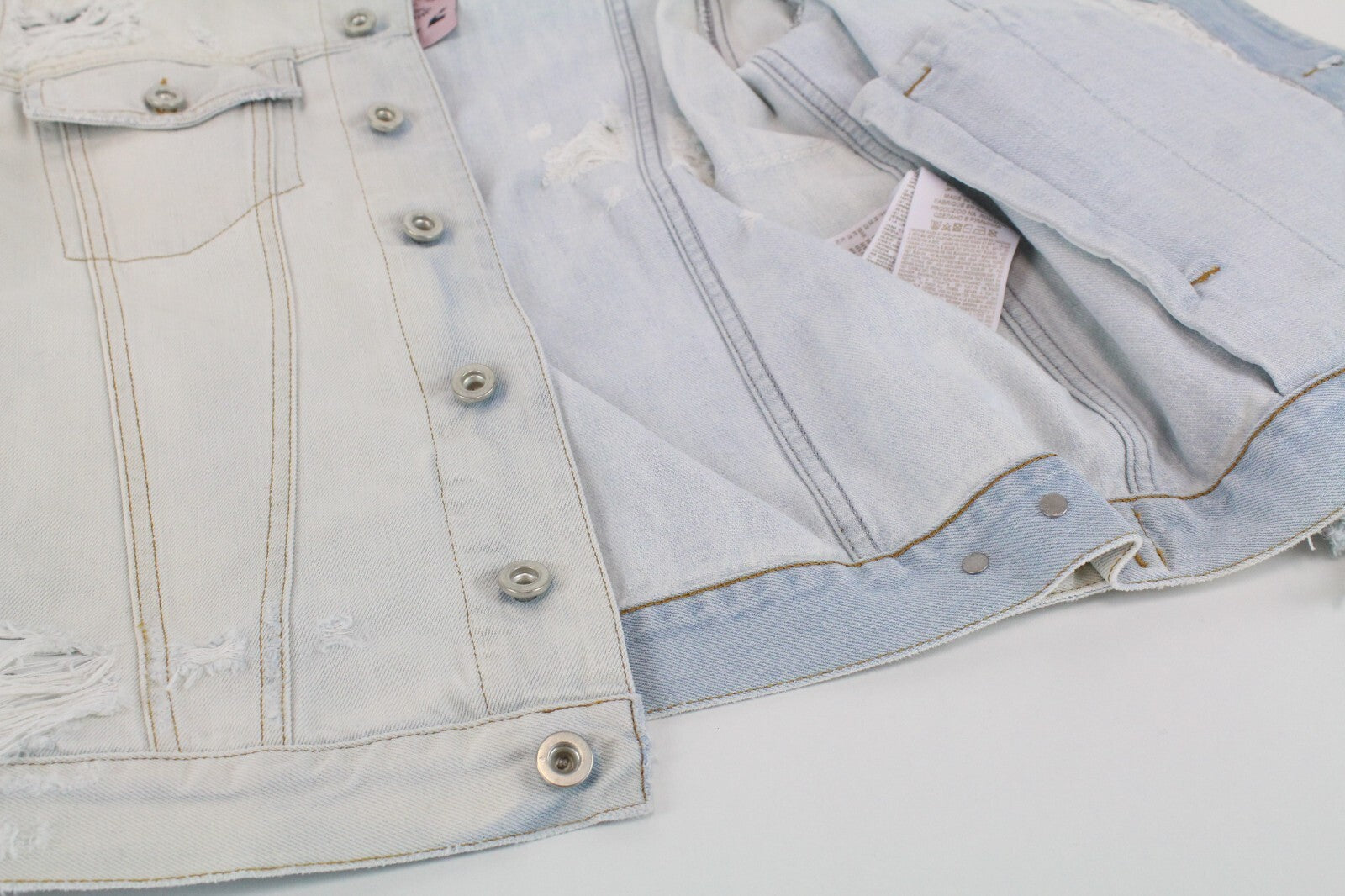 DIESEL De-Visty 069AV striukė moterims L, mėlyna, pilka, džinsinė, plėšyta medvilnė 