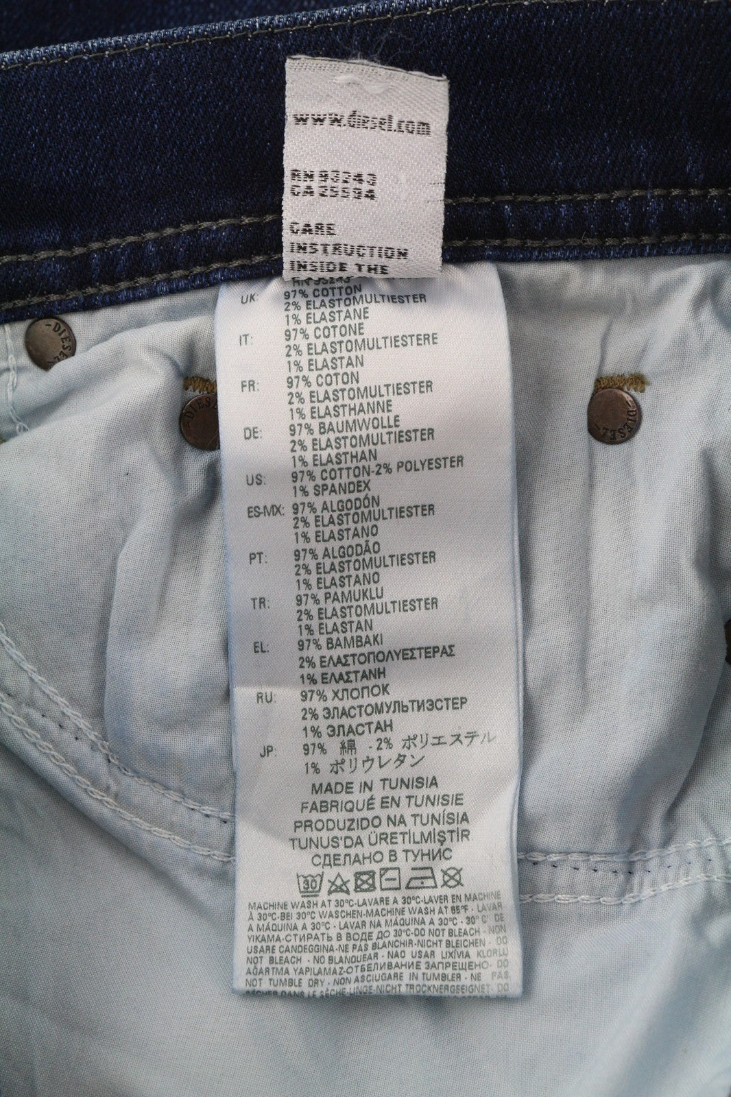 DIESEL Tepphar R86L0 vyriški džinsai W27/L32 Slim Carrot tamprūs skalbti mėlyni džinsai 