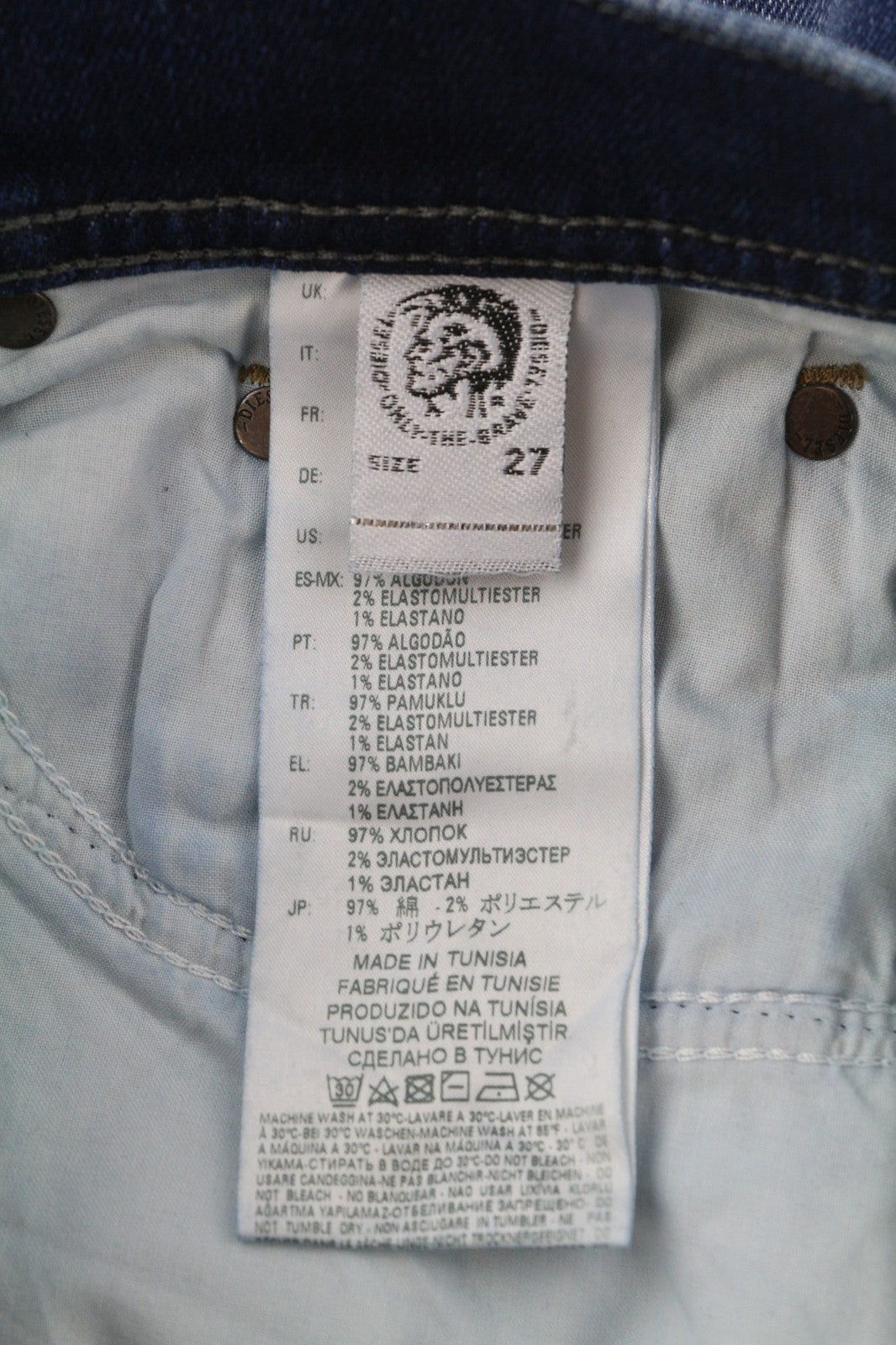 DIESEL Tepphar R86L0 vyriški džinsai W27/L32 Slim Carrot tamprūs skalbti mėlyni džinsai 