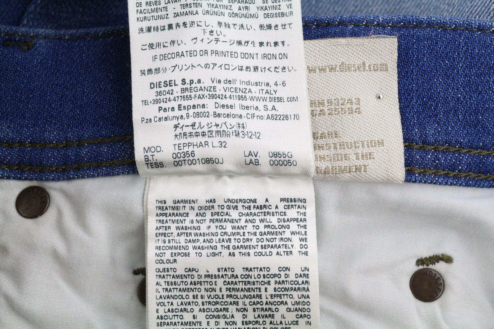 DIESEL Tepphar 0855G vyriški džinsai W32/L32 Slim, morkų spalvos, tamprūs, skalbti, su sagomis 